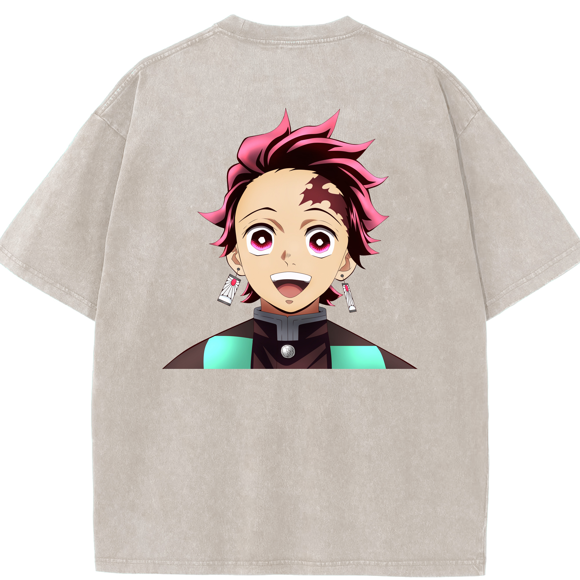 （画像用） 鬼滅の刃 竈門 炭治郎／かまど たんじろう Kamado Tanjirou 綿100% ヴィンテージ風 半袖Tシャツ（背面プリント）