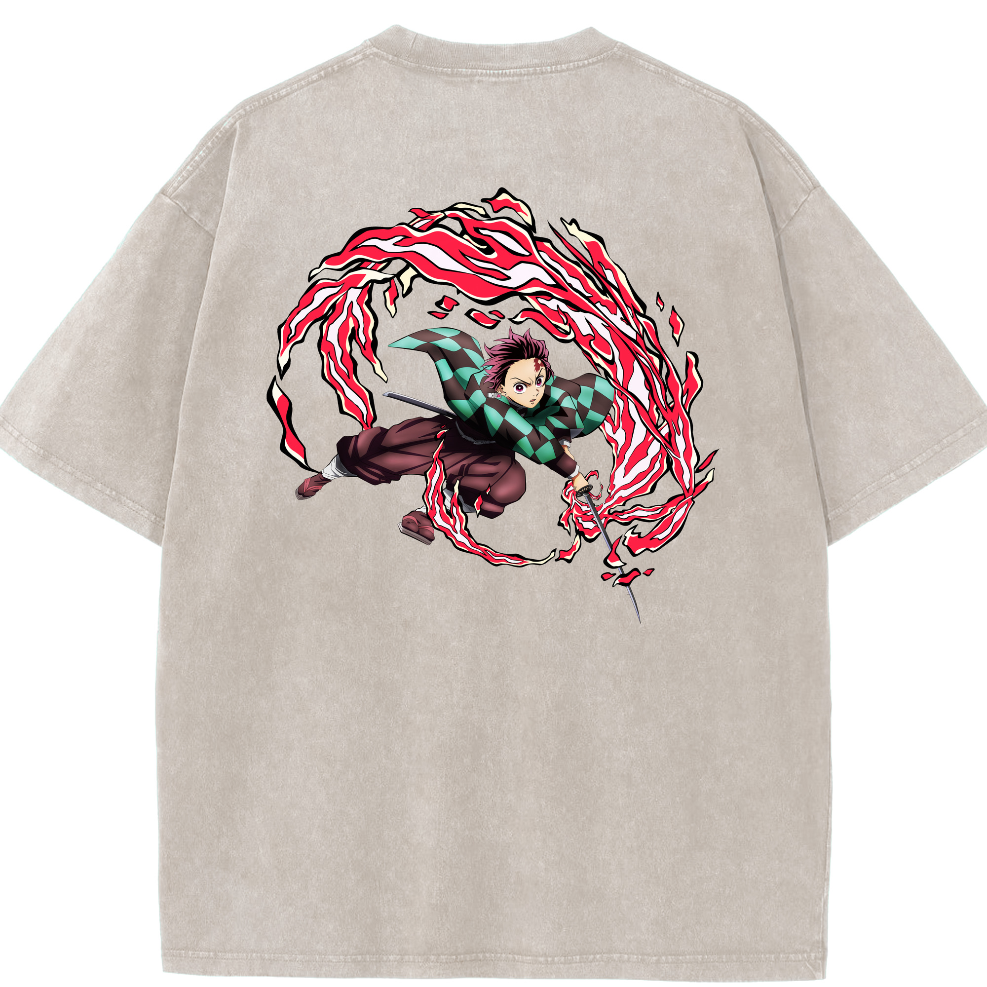 （画像用） 鬼滅の刃 竈門 炭治郎／かまど たんじろう Kamado Tanjirou 綿100% ヴィンテージ風 半袖Tシャツ（背面プリント）