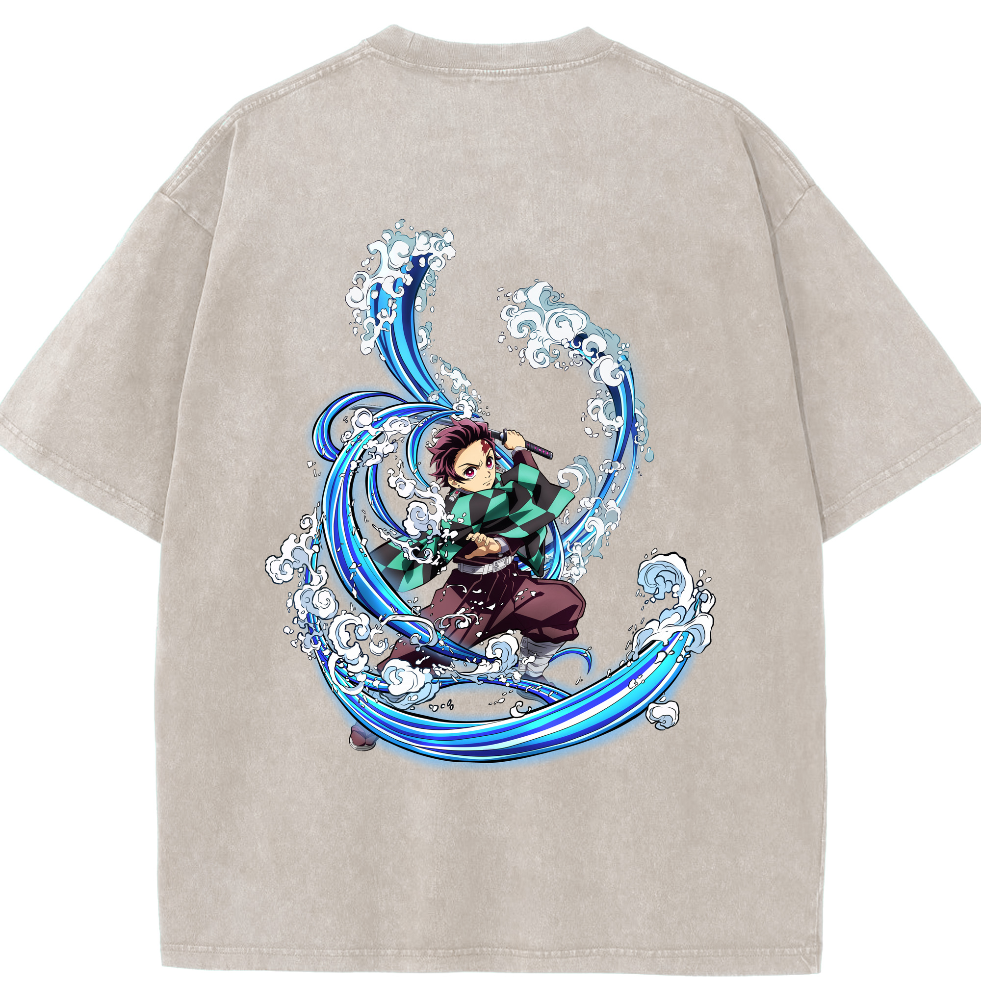 （画像用） 鬼滅の刃 竈門 炭治郎／かまど たんじろう Kamado Tanjirou 綿100% ヴィンテージ風 半袖Tシャツ（背面プリント）