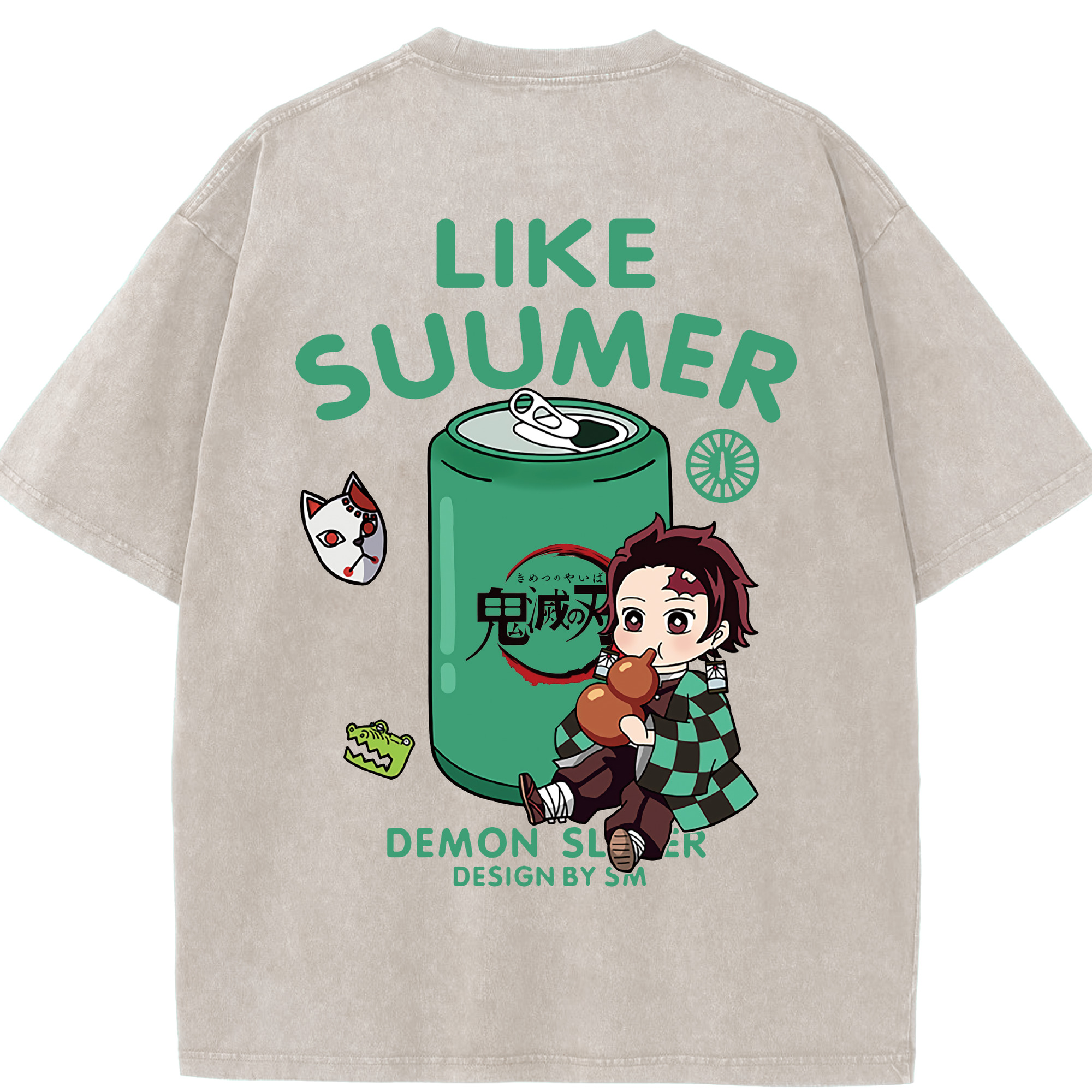 （画像用） 鬼滅の刃 竈門 炭治郎／かまど たんじろう Kamado Tanjirou 綿100% ヴィンテージ風 半袖Tシャツ（背面プリント）