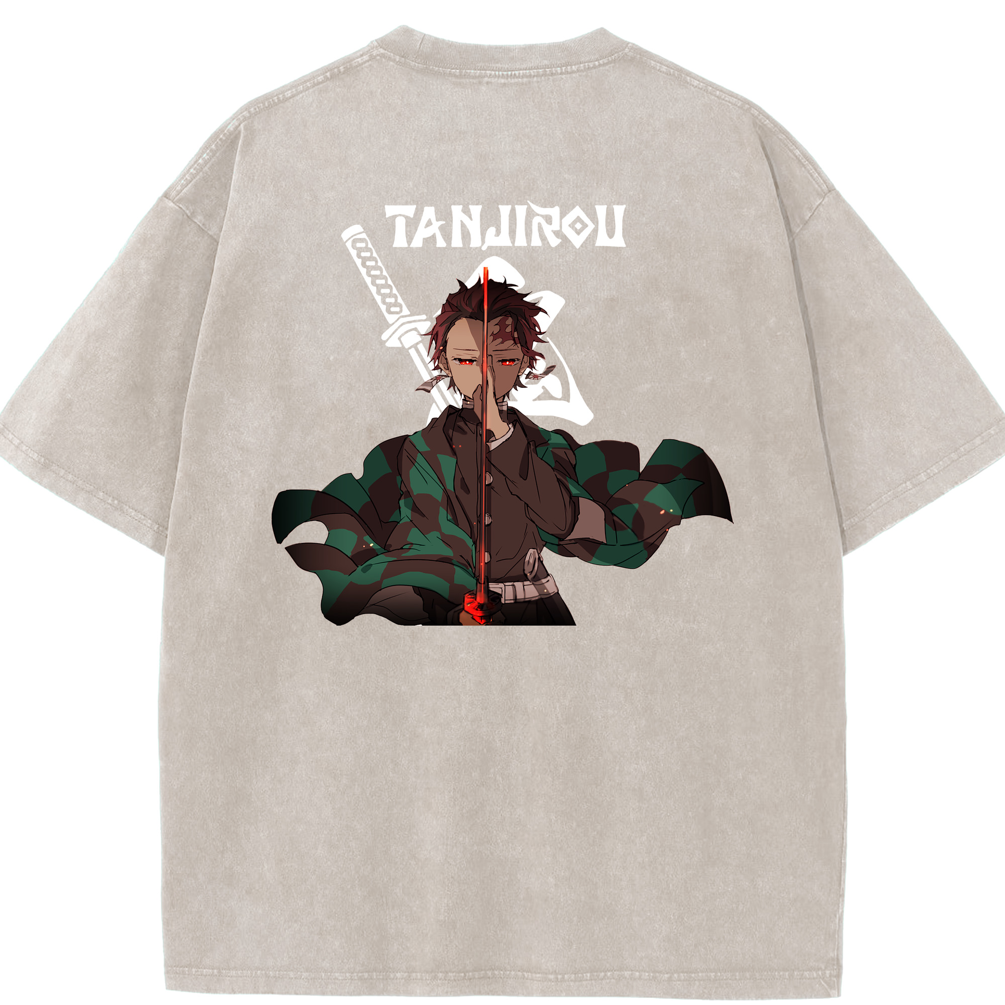 （画像用） 鬼滅の刃 竈門 炭治郎／かまど たんじろう Kamado Tanjirou 綿100% ヴィンテージ風 半袖Tシャツ（背面プリント）