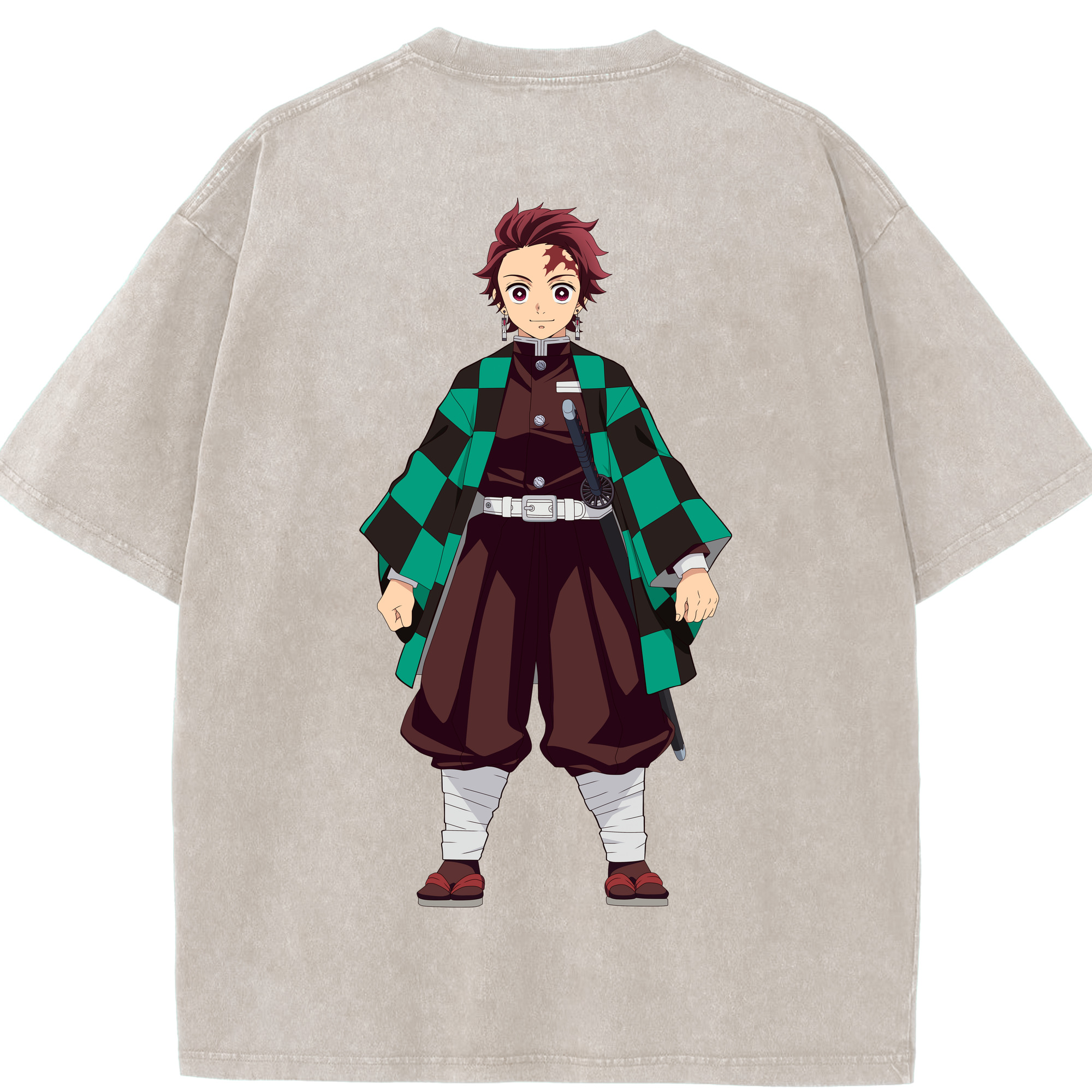 （画像用） 鬼滅の刃 竈門 炭治郎／かまど たんじろう Kamado Tanjirou 綿100% ヴィンテージ風 半袖Tシャツ（背面プリント）