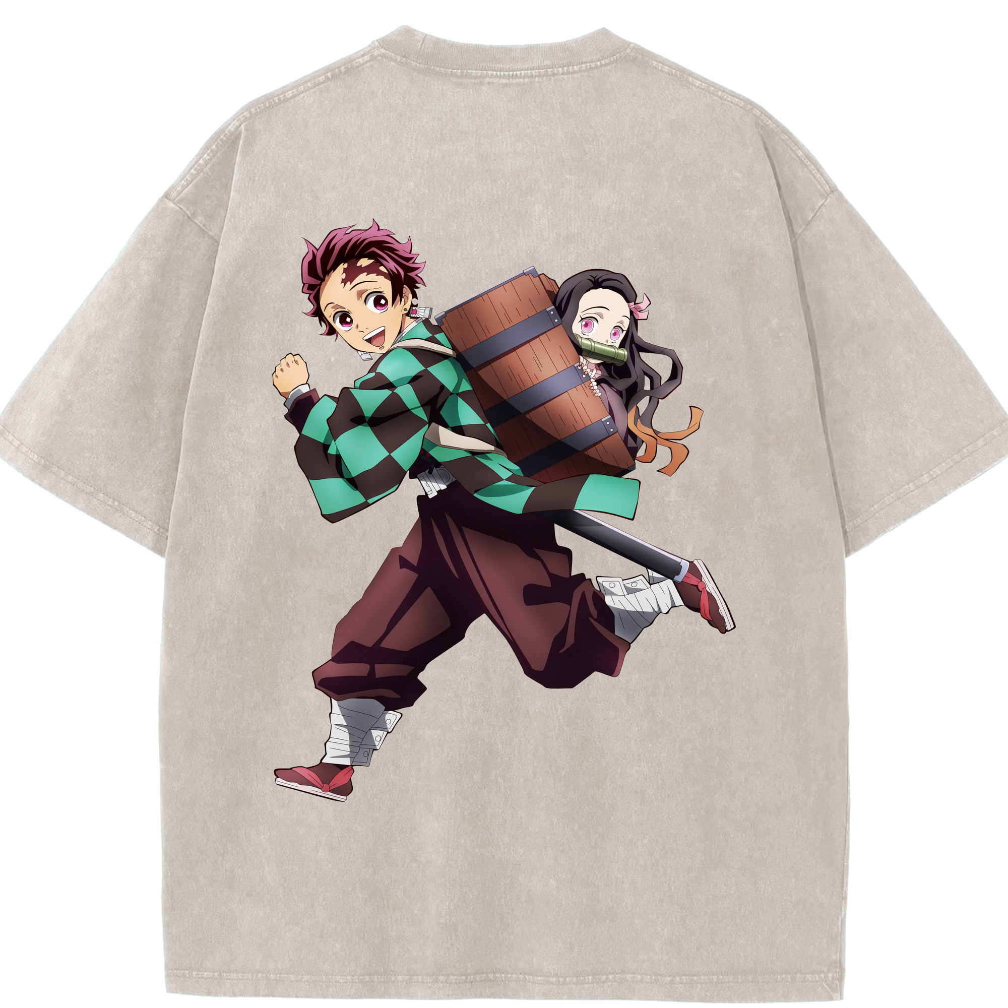 （画像用） 鬼滅の刃 竈門 炭治郎／かまど たんじろう Kamado Tanjirou 綿100% ヴィンテージ風 半袖Tシャツ（背面プリント）