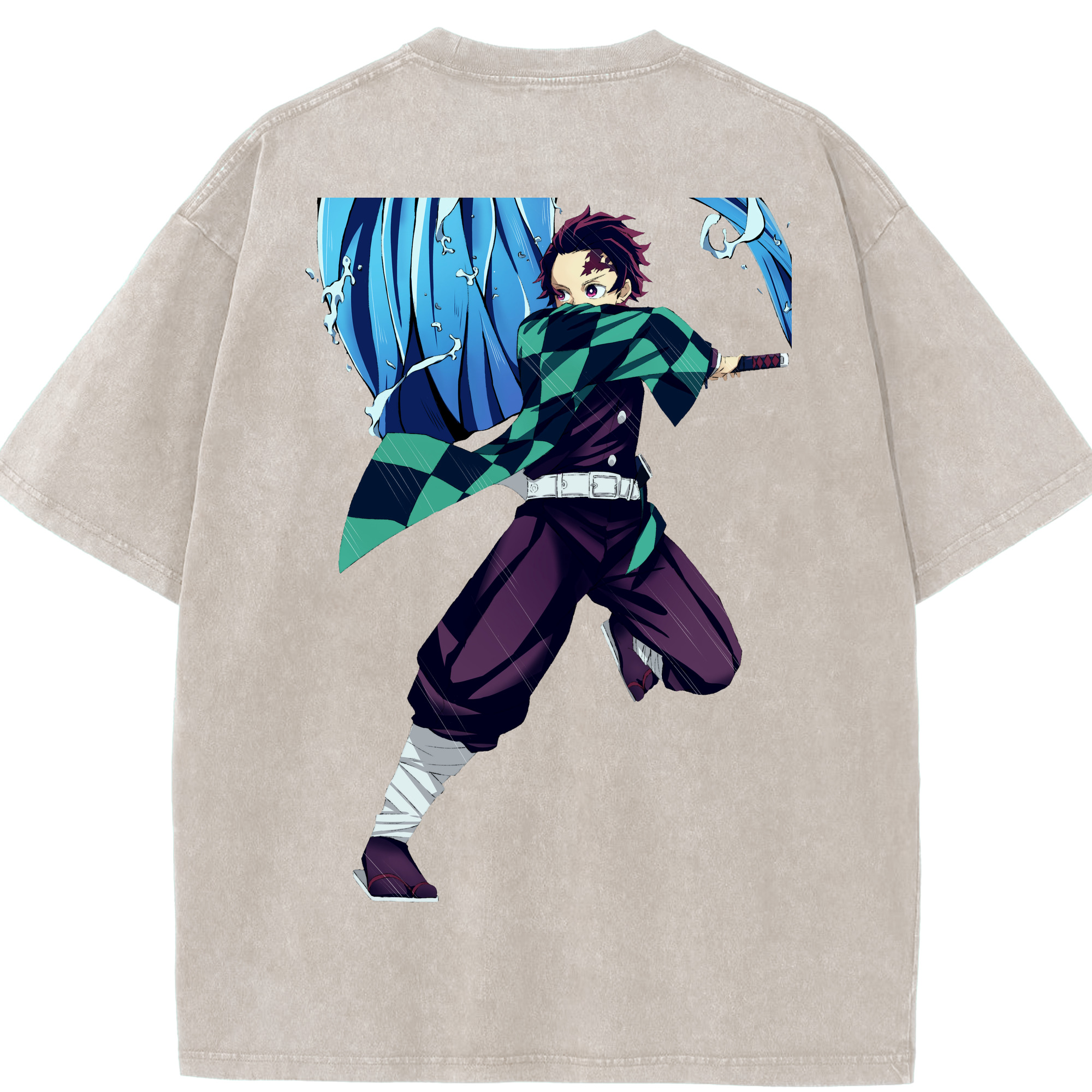 （画像用） 鬼滅の刃 竈門 炭治郎／かまど たんじろう Kamado Tanjirou 綿100% ヴィンテージ風 半袖Tシャツ（背面プリント）