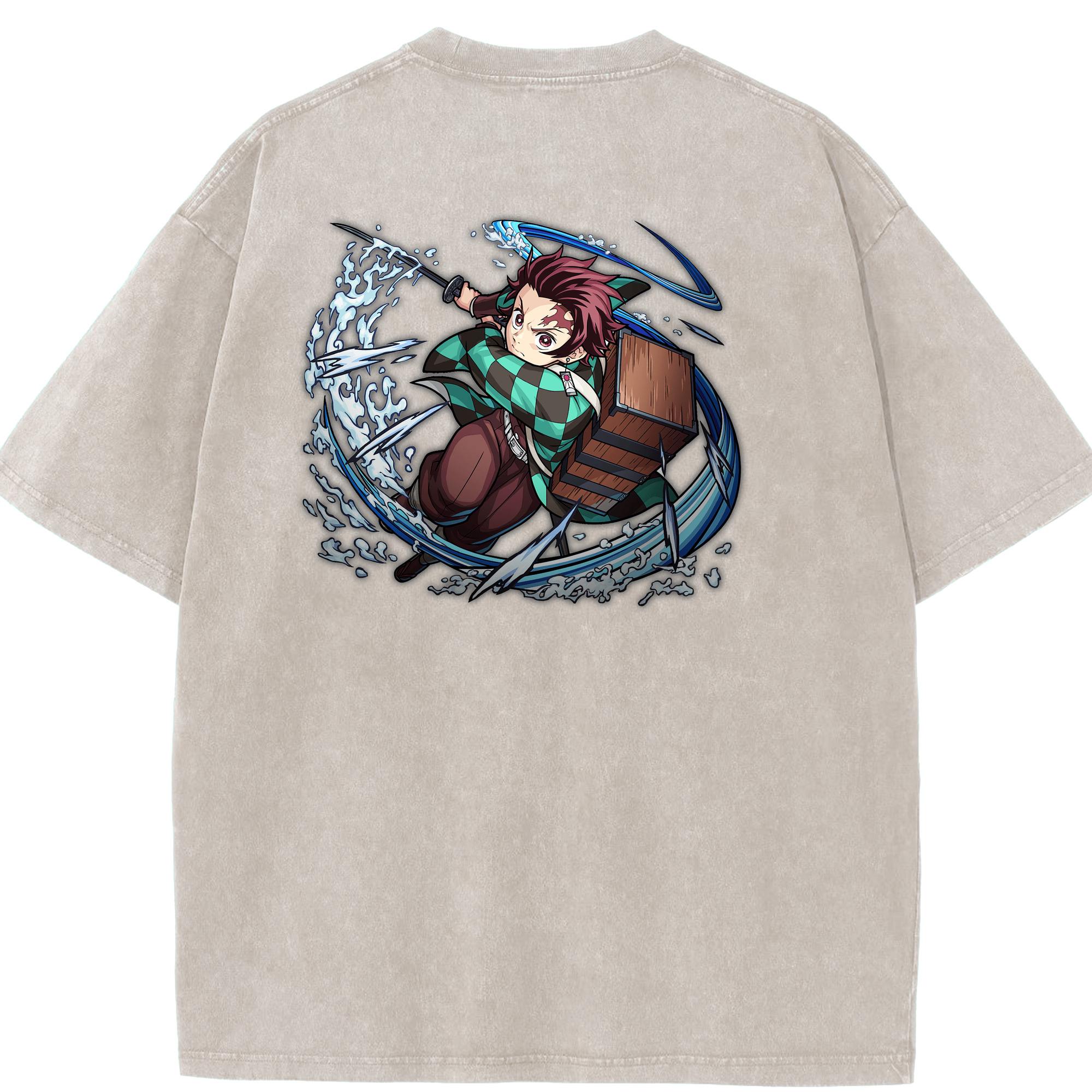 （画像用） 鬼滅の刃 竈門 炭治郎／かまど たんじろう Kamado Tanjirou 綿100% ヴィンテージ風 半袖Tシャツ（背面プリント）