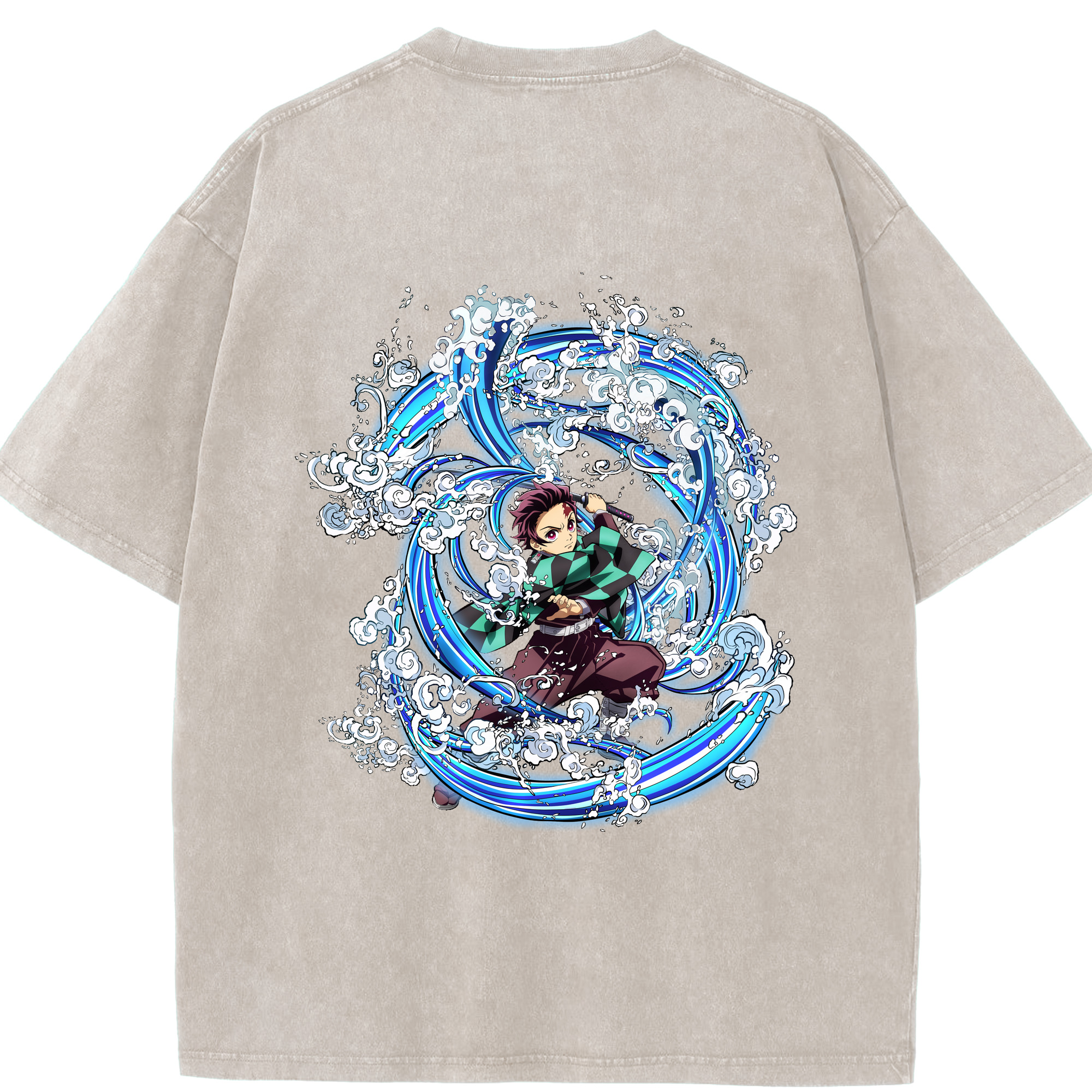 （画像用） 鬼滅の刃 竈門 炭治郎／かまど たんじろう Kamado Tanjirou 綿100% ヴィンテージ風 半袖Tシャツ（背面プリント）