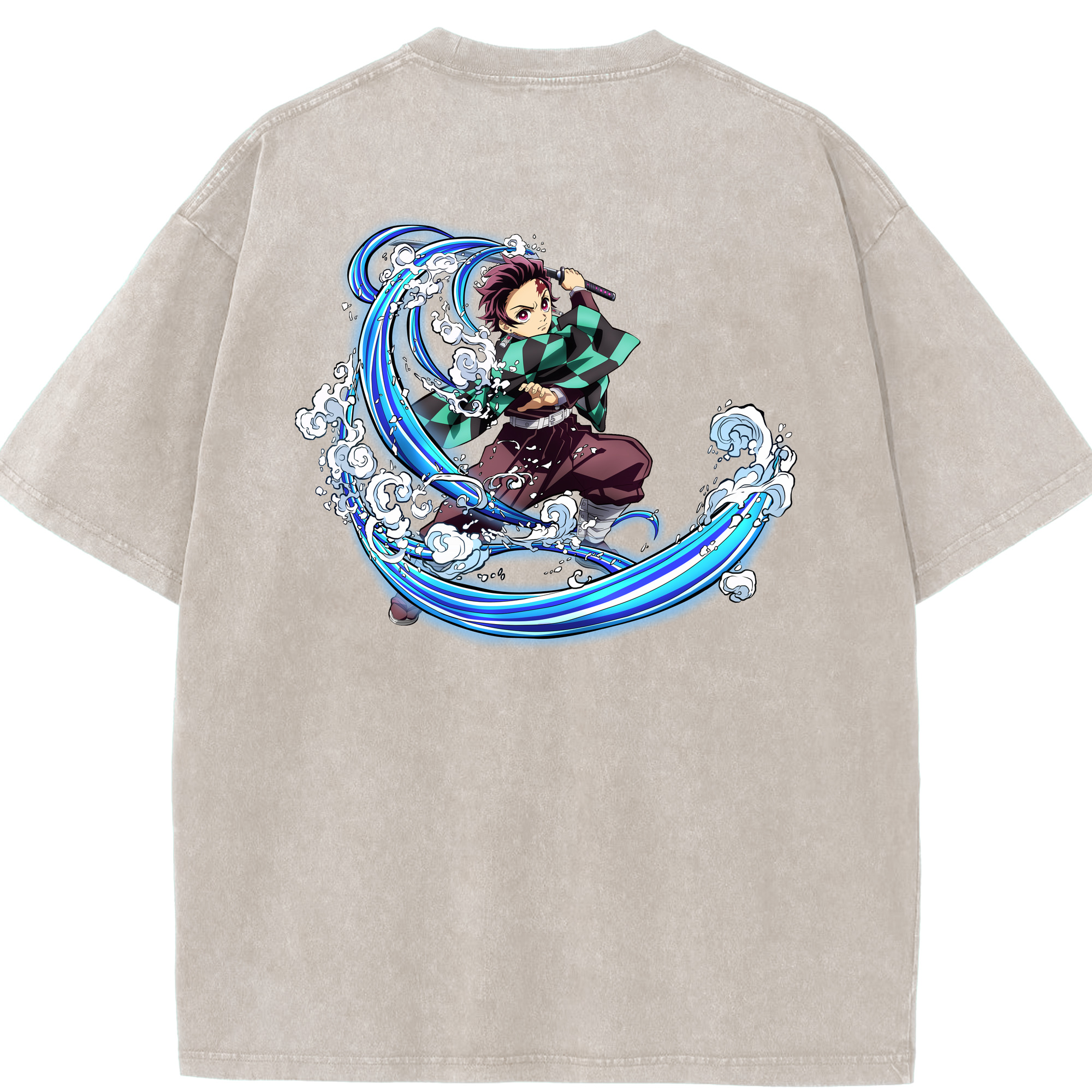 （画像用） 鬼滅の刃 竈門 炭治郎／かまど たんじろう Kamado Tanjirou 綿100% ヴィンテージ風 半袖Tシャツ（背面プリント）