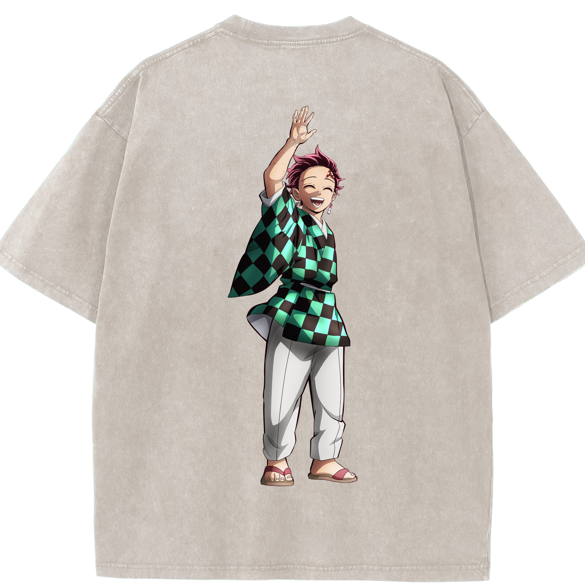 （画像用） 鬼滅の刃 竈門 炭治郎／かまど たんじろう Kamado Tanjirou 綿100% ヴィンテージ風 半袖Tシャツ（背面プリント）