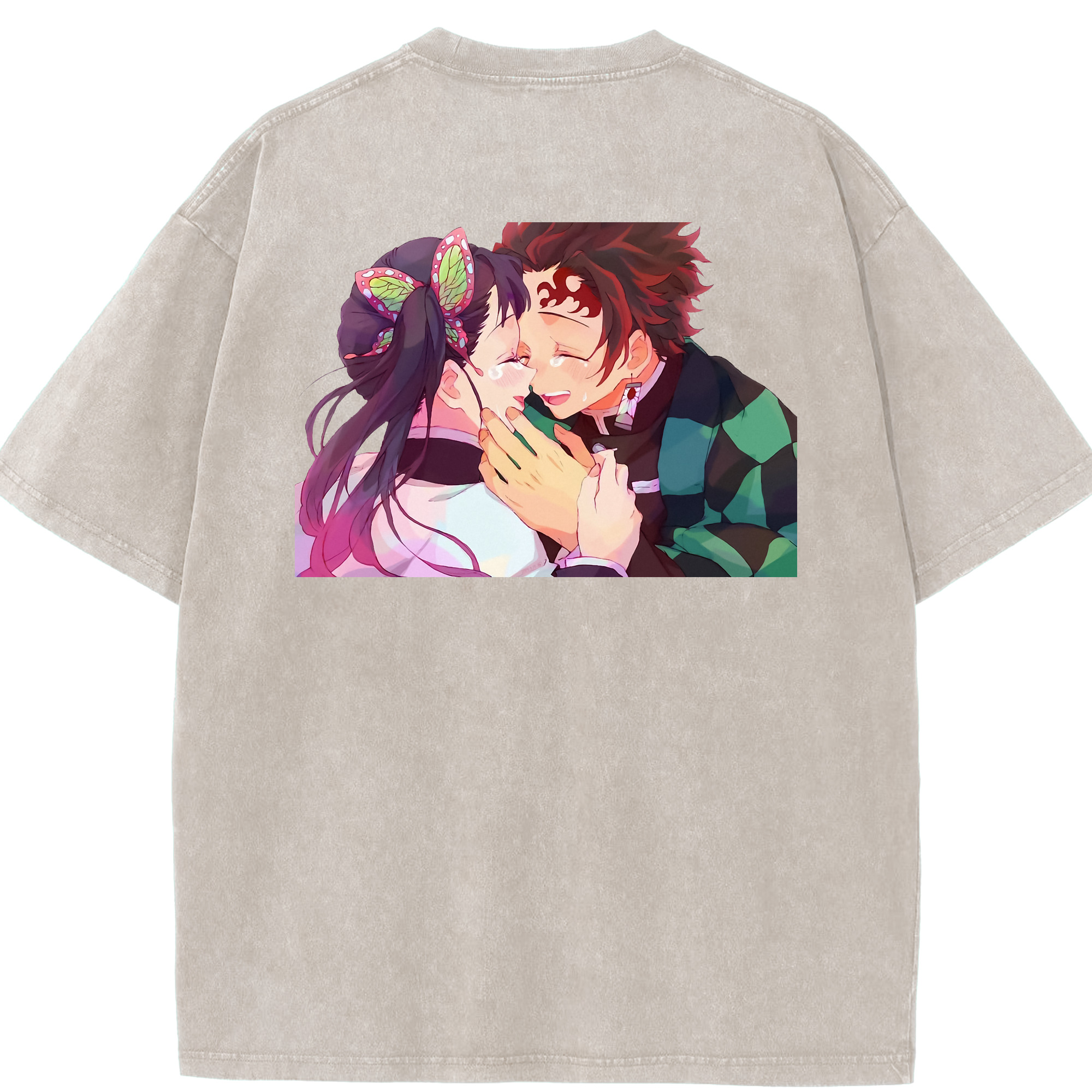 （画像用） 鬼滅の刃 竈門 炭治郎／かまど たんじろう Kamado Tanjirou 綿100% ヴィンテージ風 半袖Tシャツ（背面プリント）