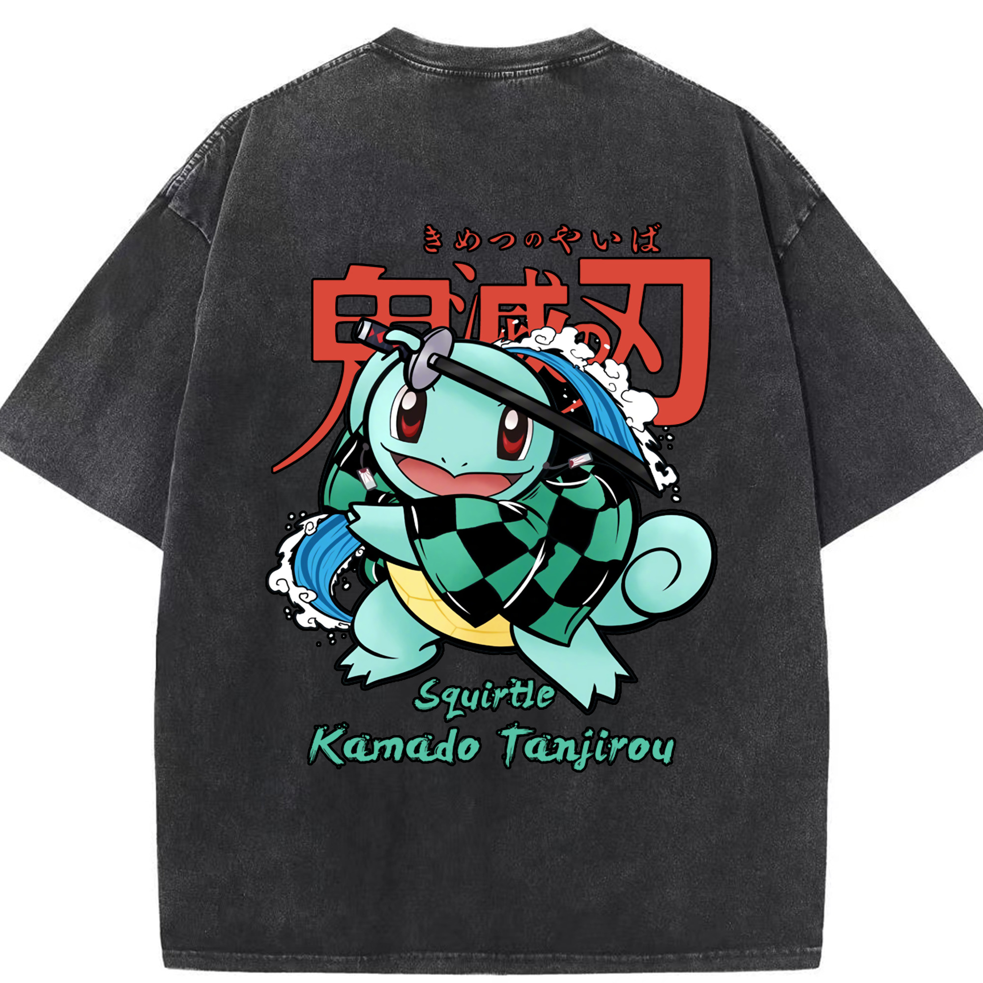 （画像用） 鬼滅の刃 竈門 炭治郎／かまど たんじろう Kamado Tanjirou 綿100% ヴィンテージ風 半袖Tシャツ（背面プリント）