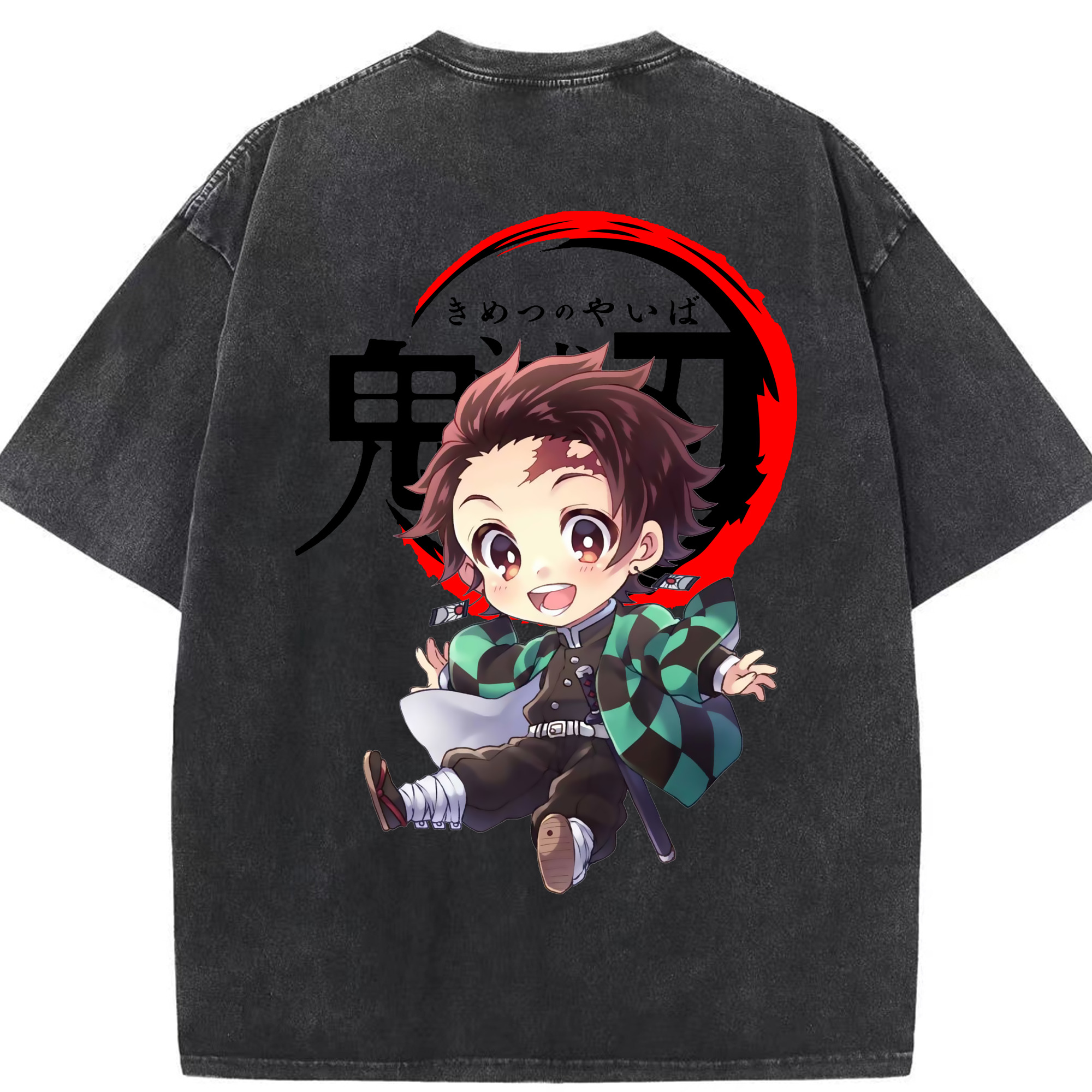 （画像用） 鬼滅の刃 竈門 炭治郎／かまど たんじろう Kamado Tanjirou 綿100% ヴィンテージ風 半袖Tシャツ（背面プリント）