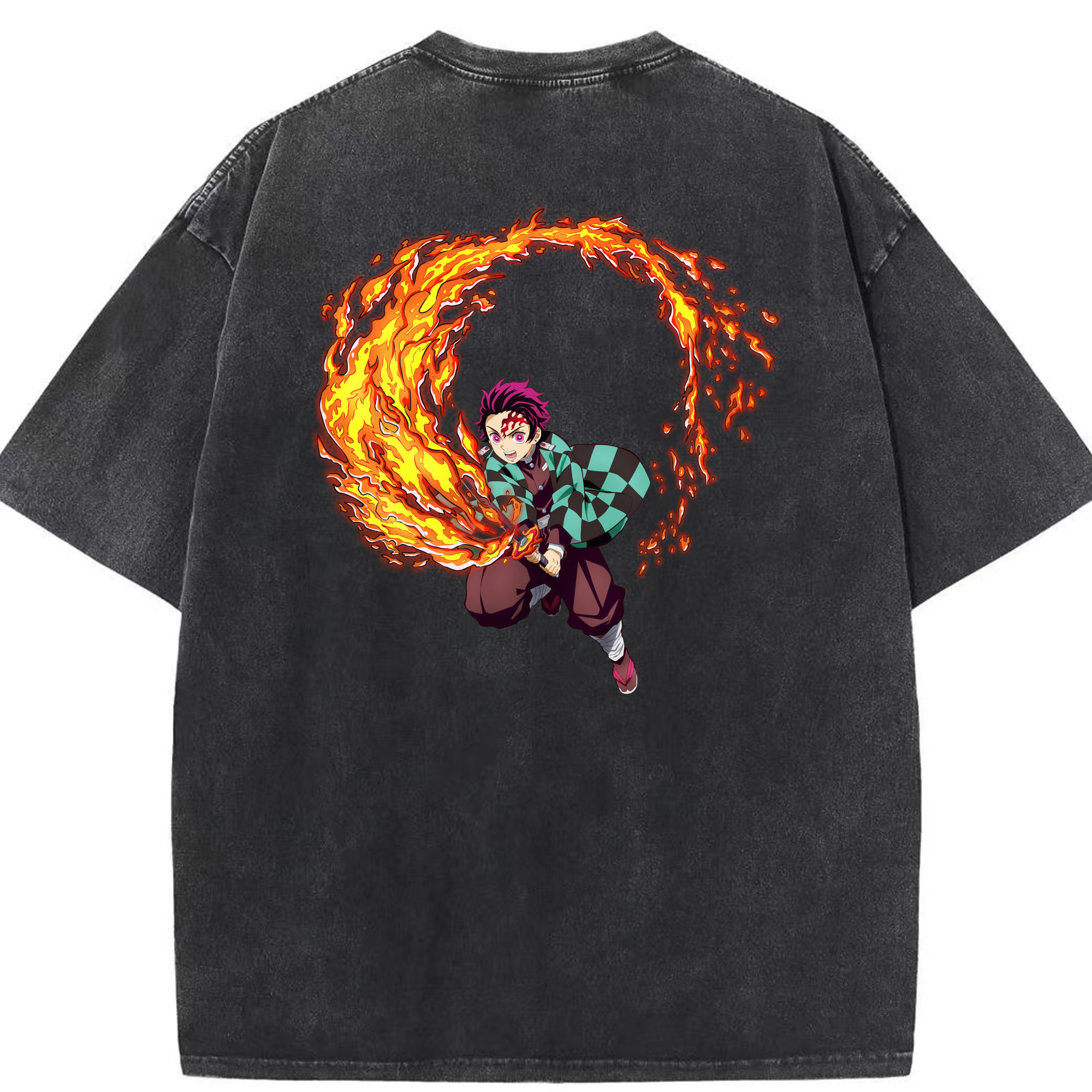 （画像用） 鬼滅の刃 竈門 炭治郎／かまど たんじろう Kamado Tanjirou 綿100% ヴィンテージ風 半袖Tシャツ（背面プリント）