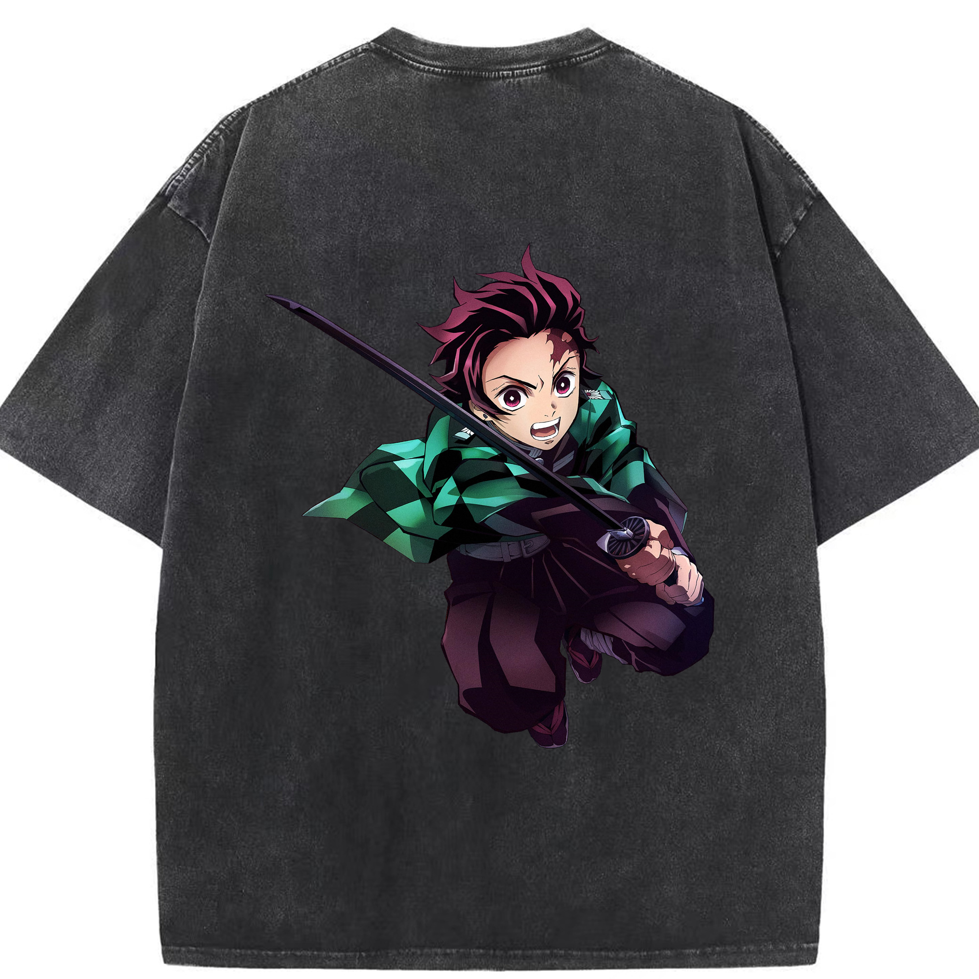 （画像用） 鬼滅の刃 竈門 炭治郎／かまど たんじろう Kamado Tanjirou 綿100% ヴィンテージ風 半袖Tシャツ（背面プリント）