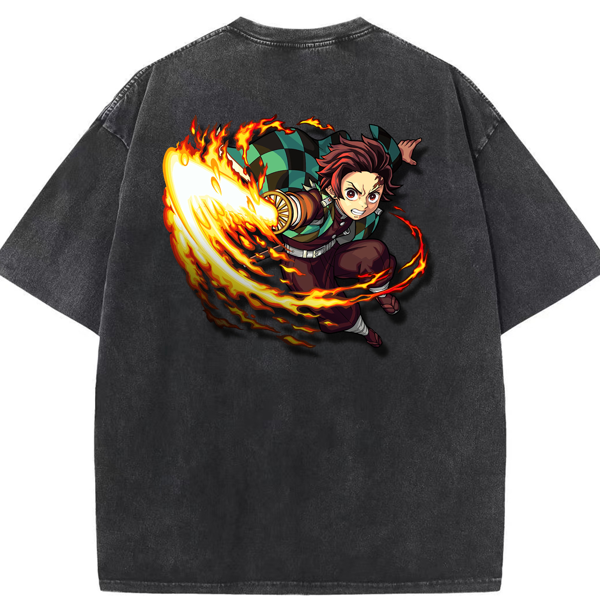 （画像用） 鬼滅の刃 竈門 炭治郎／かまど たんじろう Kamado Tanjirou 綿100% ヴィンテージ風 半袖Tシャツ（背面プリント）