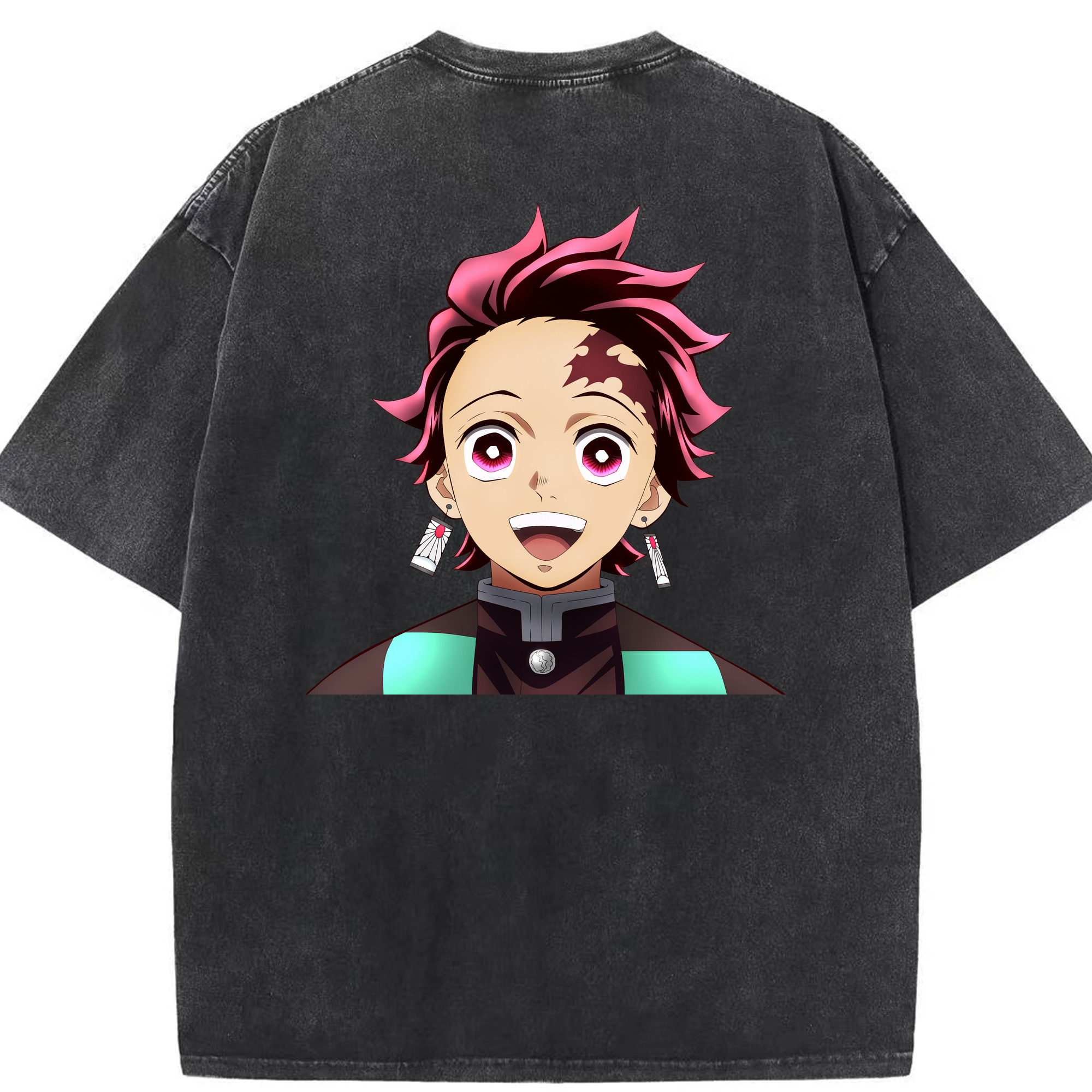 （画像用） 鬼滅の刃 竈門 炭治郎／かまど たんじろう Kamado Tanjirou 綿100% ヴィンテージ風 半袖Tシャツ（背面プリント）