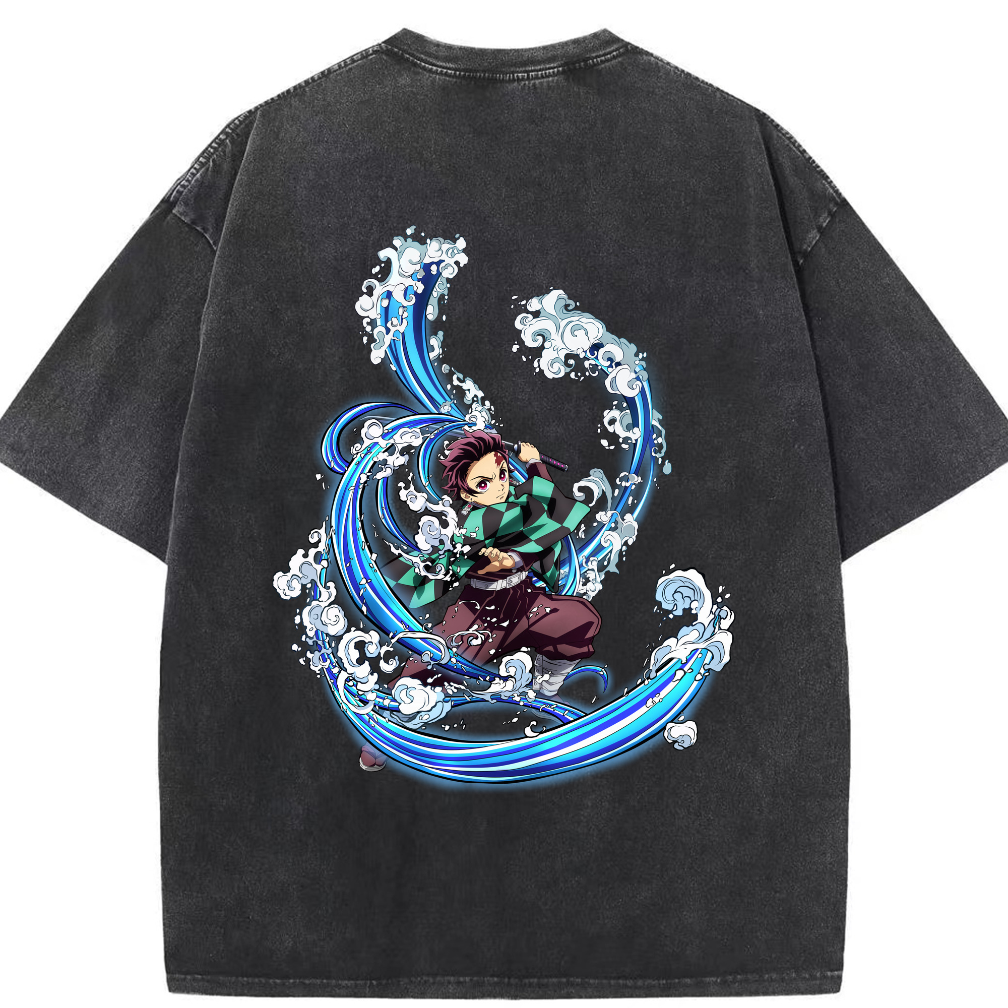 （画像用） 鬼滅の刃 竈門 炭治郎／かまど たんじろう Kamado Tanjirou 綿100% ヴィンテージ風 半袖Tシャツ（背面プリント）