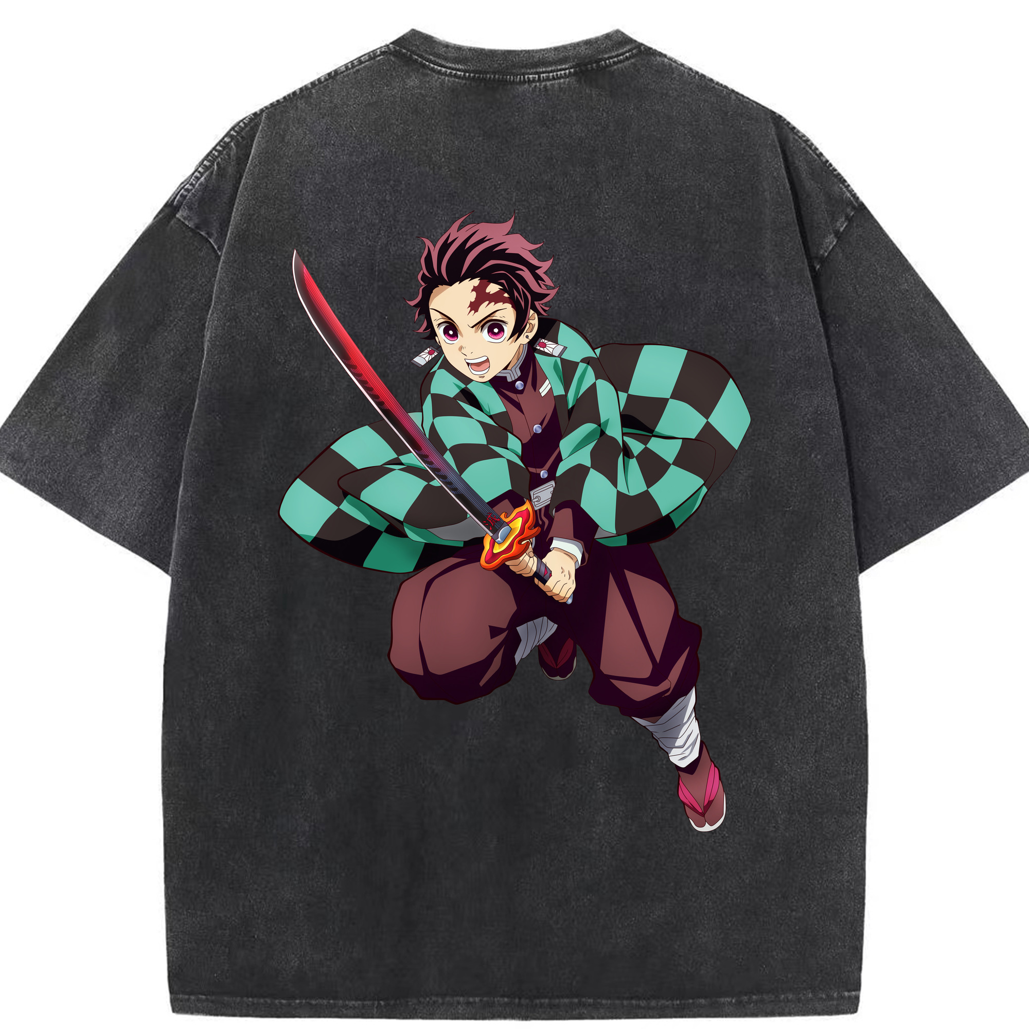 （画像用） 鬼滅の刃 竈門 炭治郎／かまど たんじろう Kamado Tanjirou 綿100% ヴィンテージ風 半袖Tシャツ（背面プリント）