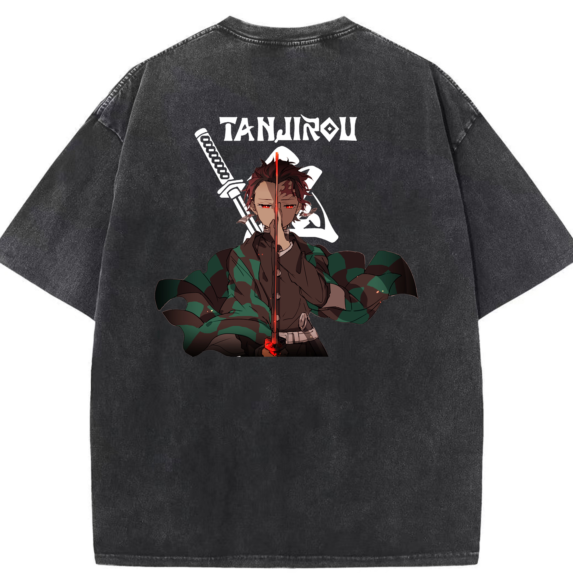 （画像用） 鬼滅の刃 竈門 炭治郎／かまど たんじろう Kamado Tanjirou 綿100% ヴィンテージ風 半袖Tシャツ（背面プリント）