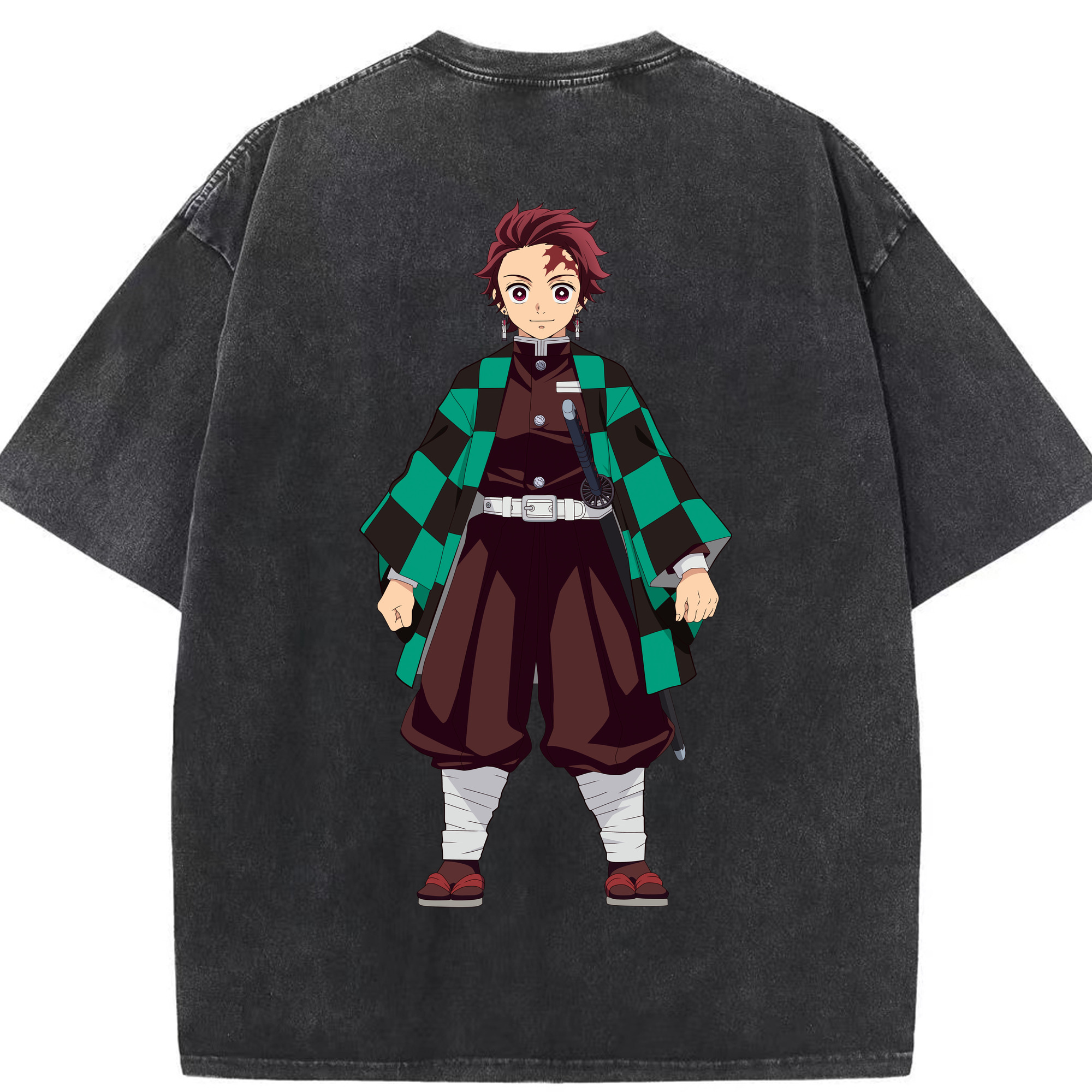 （画像用） 鬼滅の刃 竈門 炭治郎／かまど たんじろう Kamado Tanjirou 綿100% ヴィンテージ風 半袖Tシャツ（背面プリント）