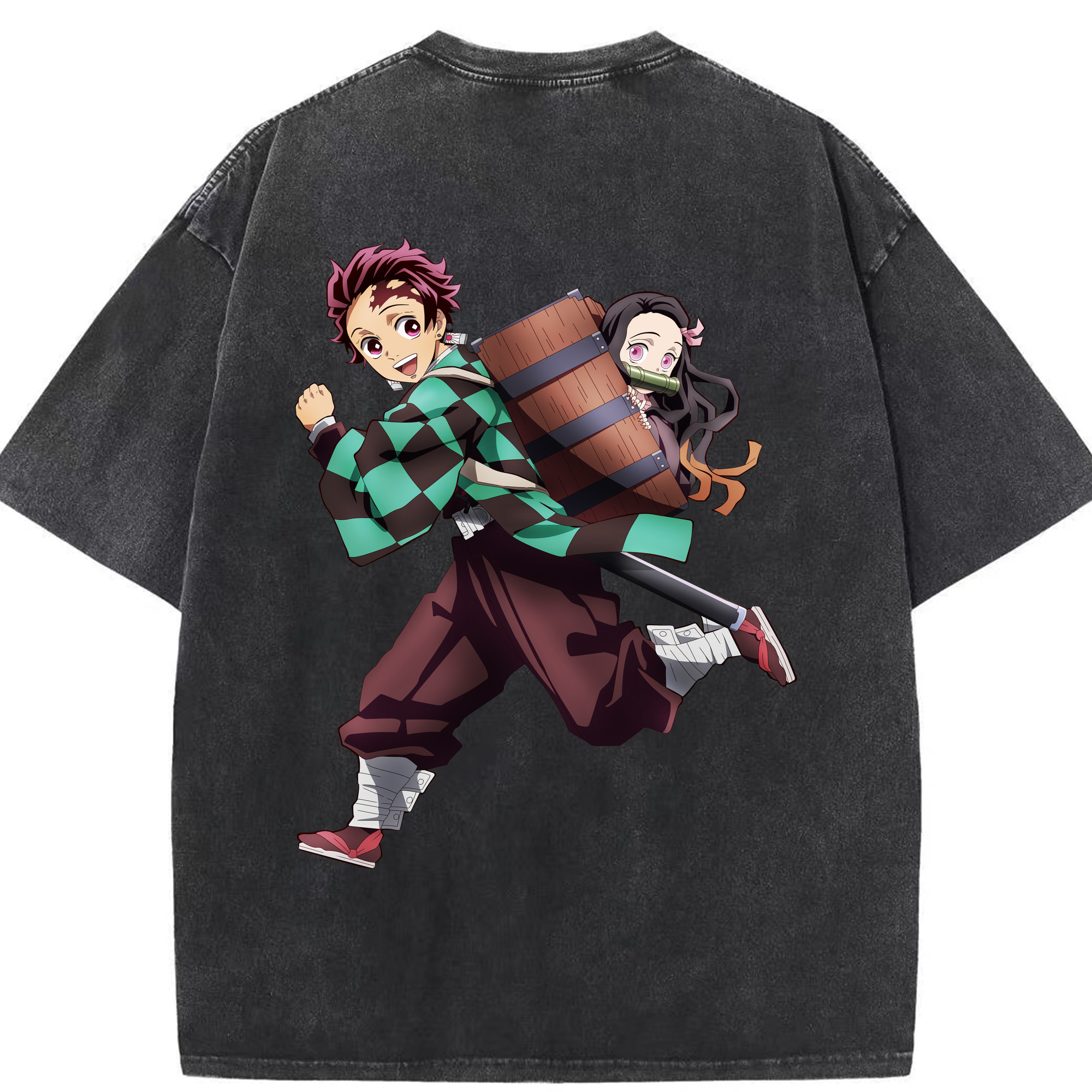 （画像用） 鬼滅の刃 竈門 炭治郎／かまど たんじろう Kamado Tanjirou 綿100% ヴィンテージ風 半袖Tシャツ（背面プリント）