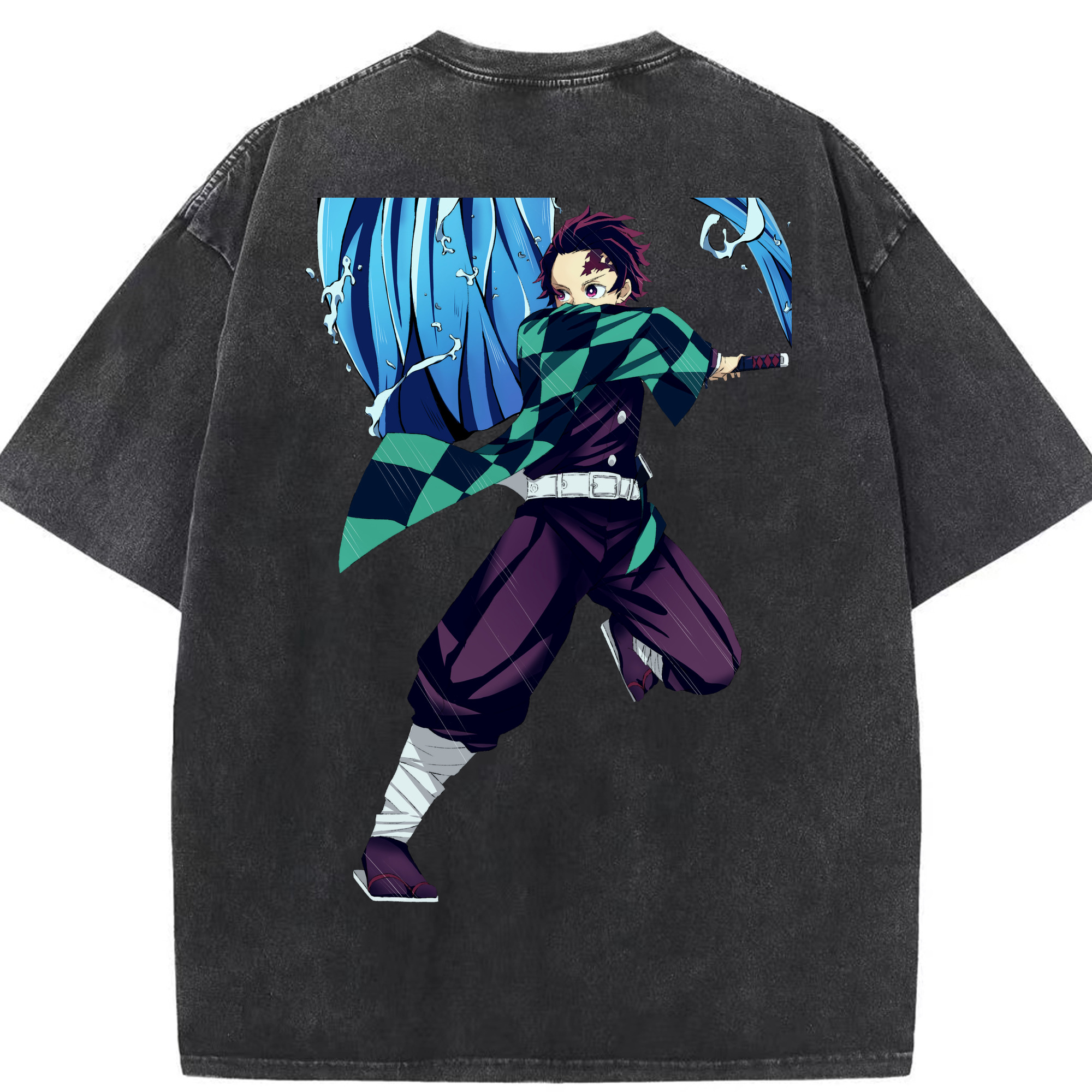 （画像用） 鬼滅の刃 竈門 炭治郎／かまど たんじろう Kamado Tanjirou 綿100% ヴィンテージ風 半袖Tシャツ（背面プリント）