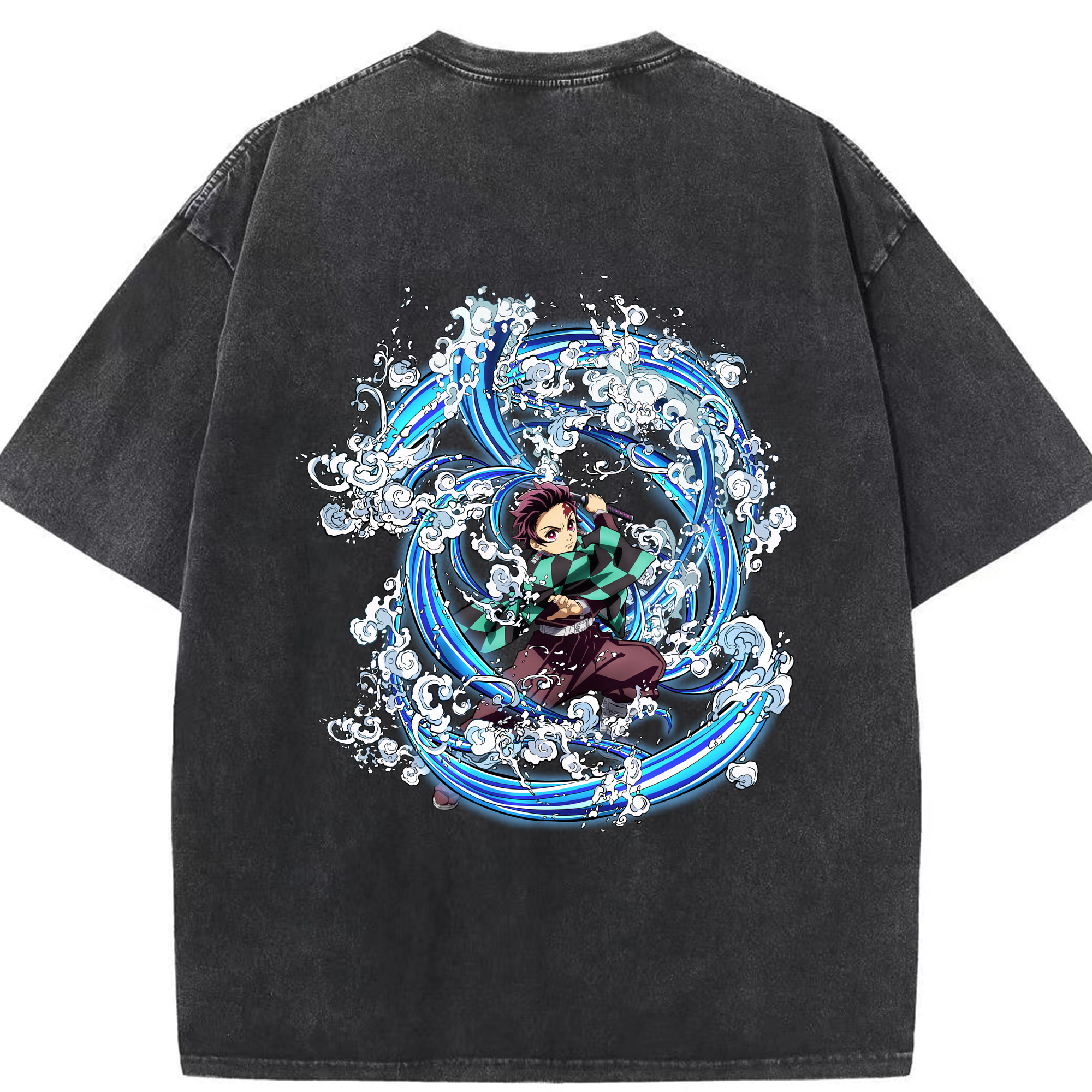 （画像用） 鬼滅の刃 竈門 炭治郎／かまど たんじろう Kamado Tanjirou 綿100% ヴィンテージ風 半袖Tシャツ（背面プリント）