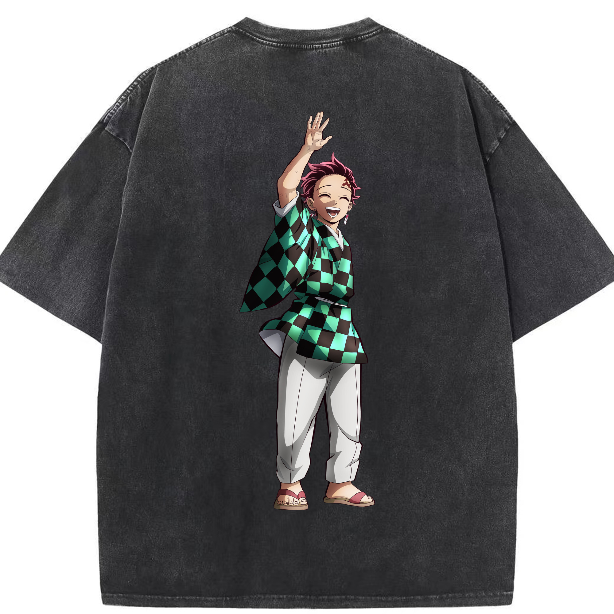 （画像用） 鬼滅の刃 竈門 炭治郎／かまど たんじろう Kamado Tanjirou 綿100% ヴィンテージ風 半袖Tシャツ（背面プリント）