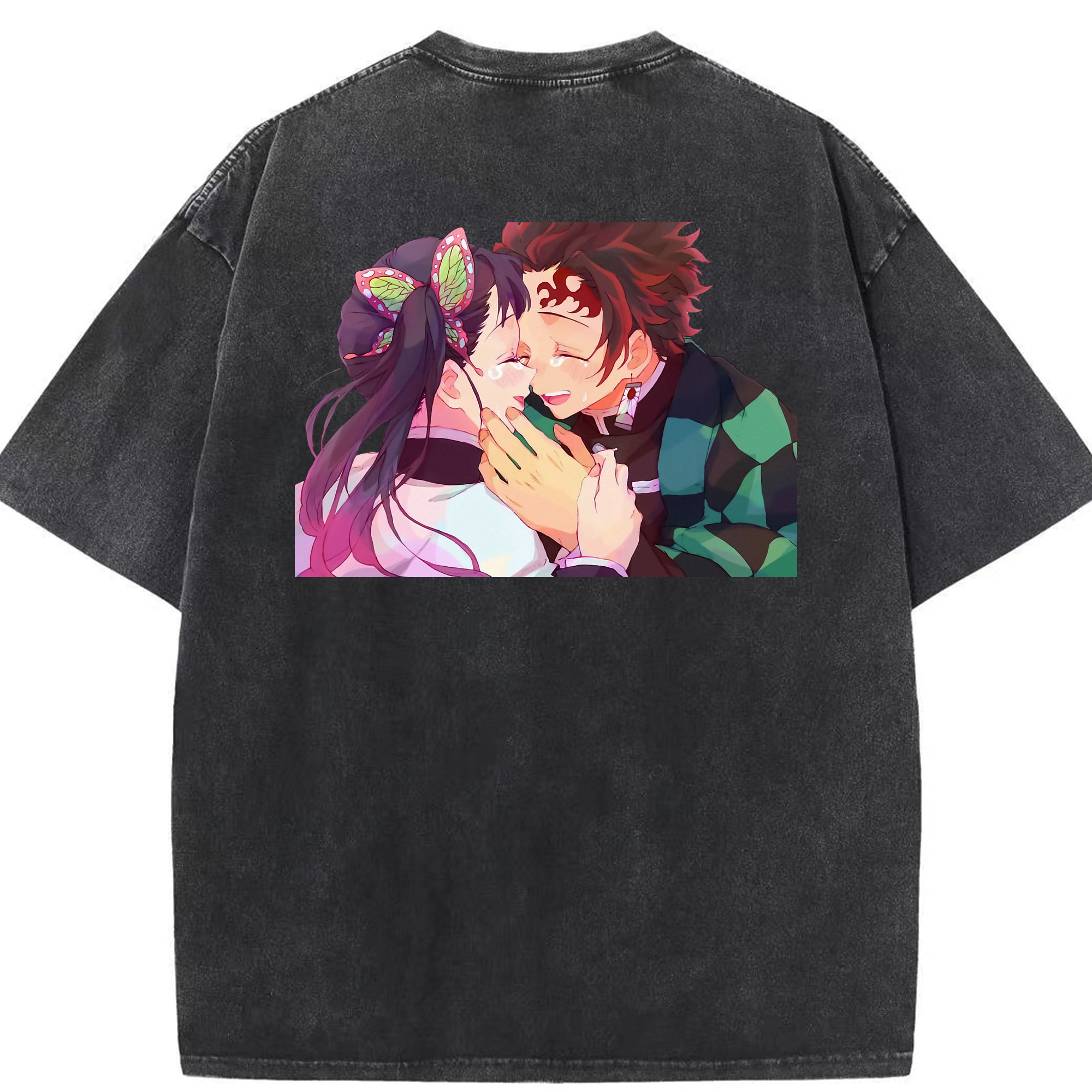 （画像用） 鬼滅の刃 竈門 炭治郎／かまど たんじろう Kamado Tanjirou 綿100% ヴィンテージ風 半袖Tシャツ（背面プリント）