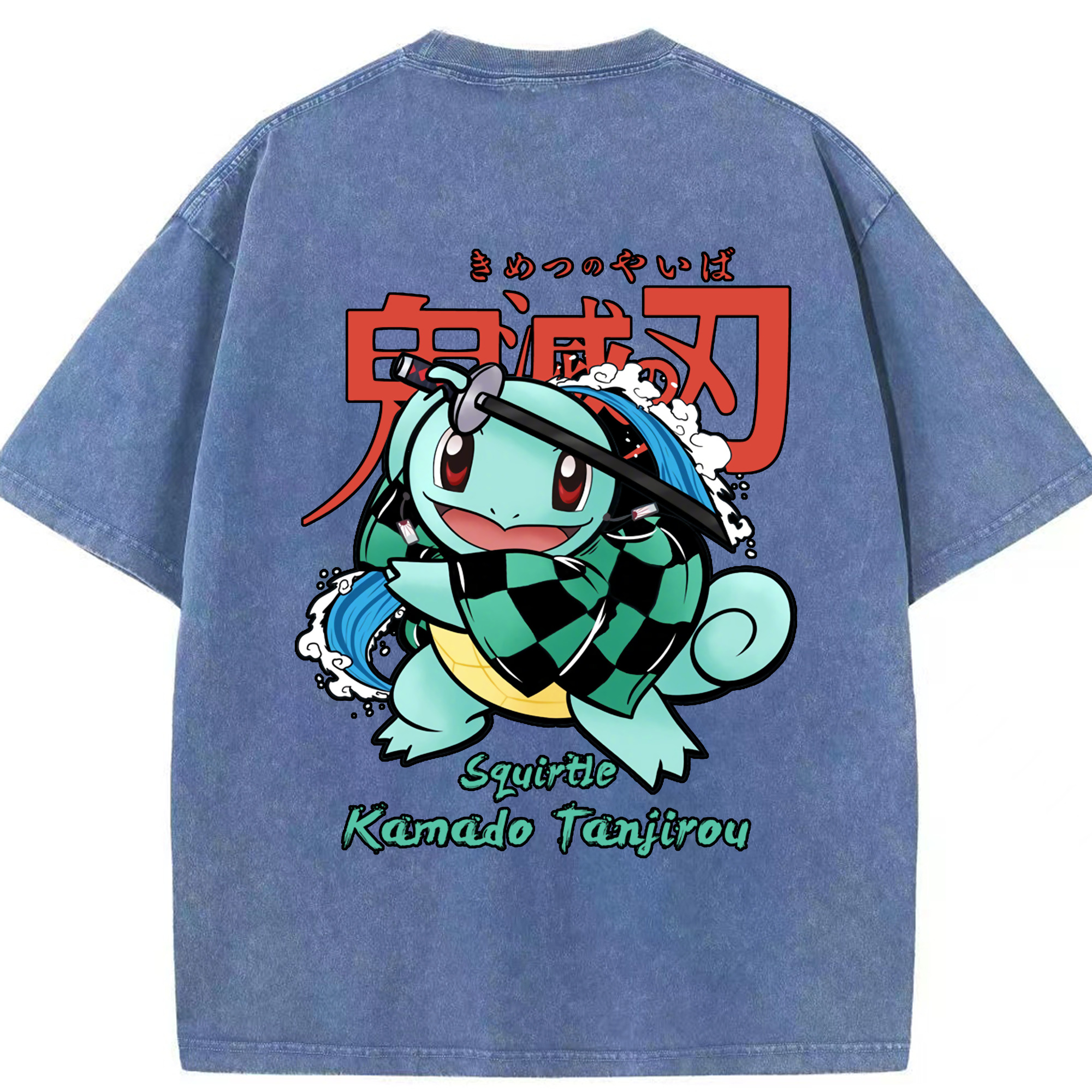 （画像用） 鬼滅の刃 竈門 炭治郎／かまど たんじろう Kamado Tanjirou 綿100% ヴィンテージ風 半袖Tシャツ（背面プリント）