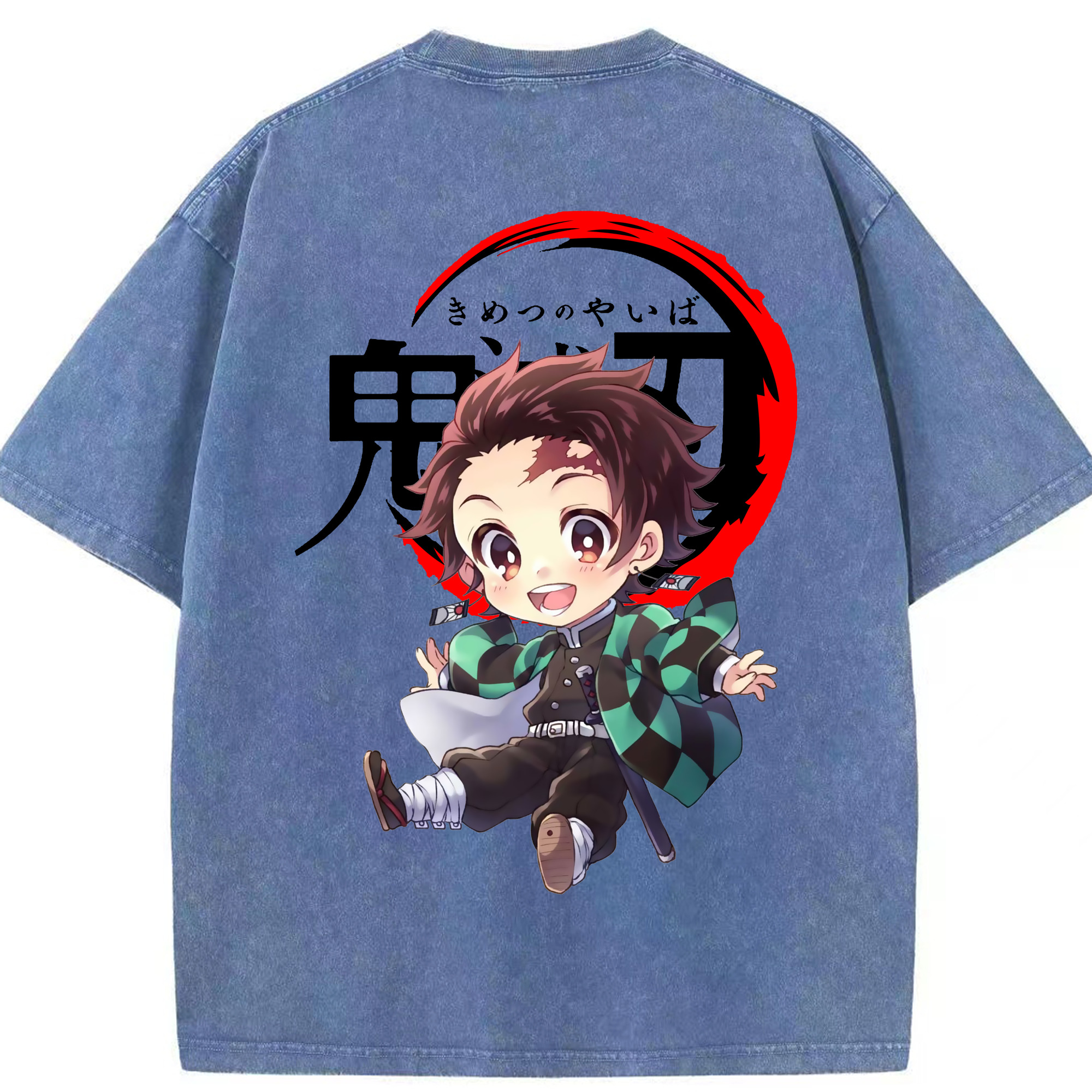 （画像用） 鬼滅の刃 竈門 炭治郎／かまど たんじろう Kamado Tanjirou 綿100% ヴィンテージ風 半袖Tシャツ（背面プリント）