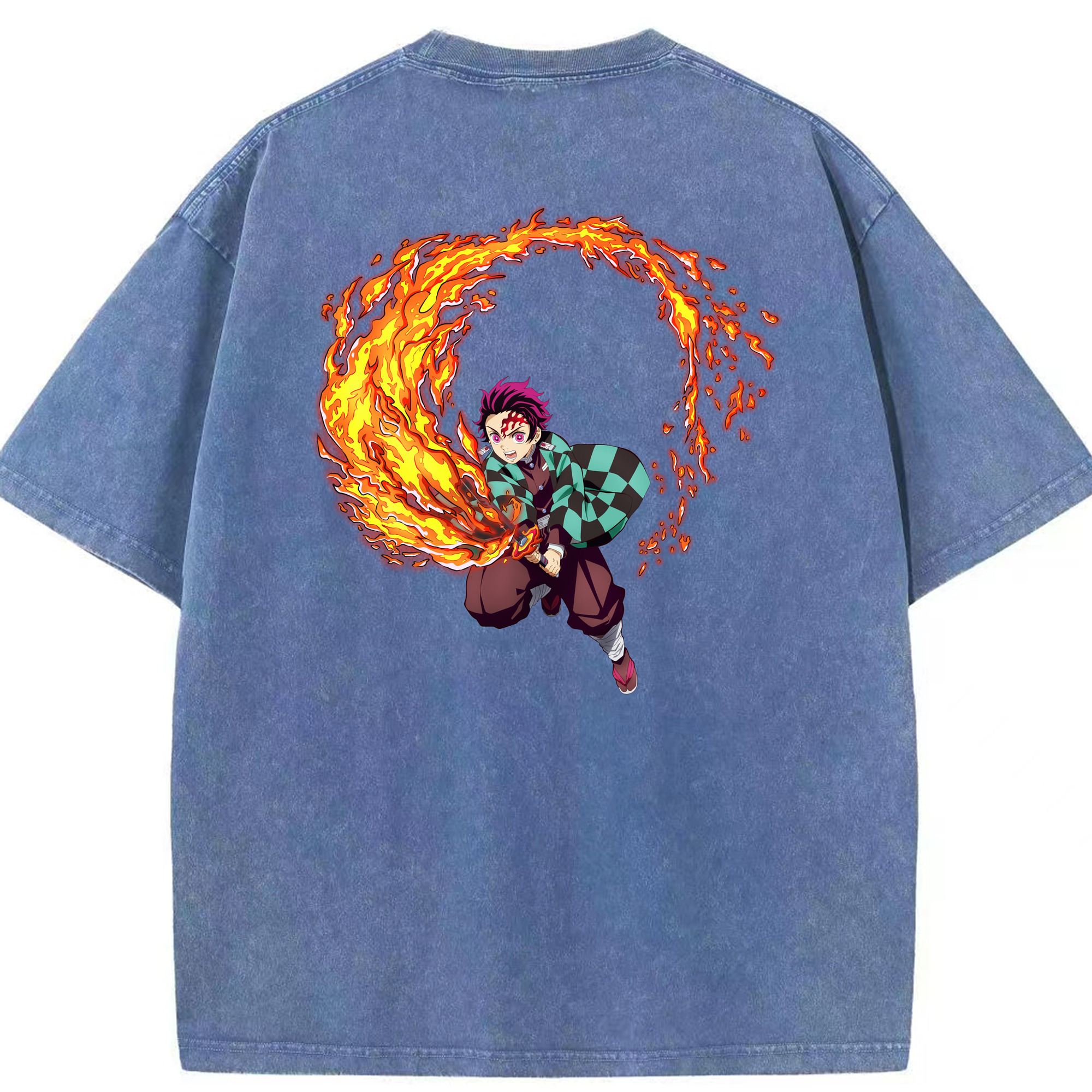 （画像用） 鬼滅の刃 竈門 炭治郎／かまど たんじろう Kamado Tanjirou 綿100% ヴィンテージ風 半袖Tシャツ（背面プリント）