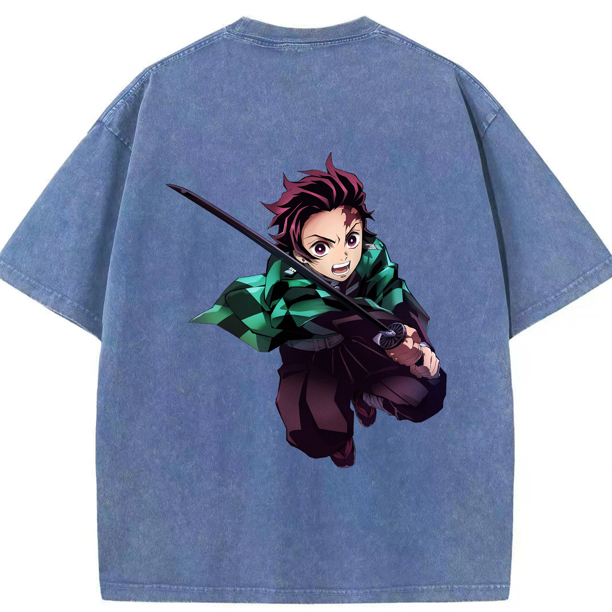 （画像用） 鬼滅の刃 竈門 炭治郎／かまど たんじろう Kamado Tanjirou 綿100% ヴィンテージ風 半袖Tシャツ（背面プリント）