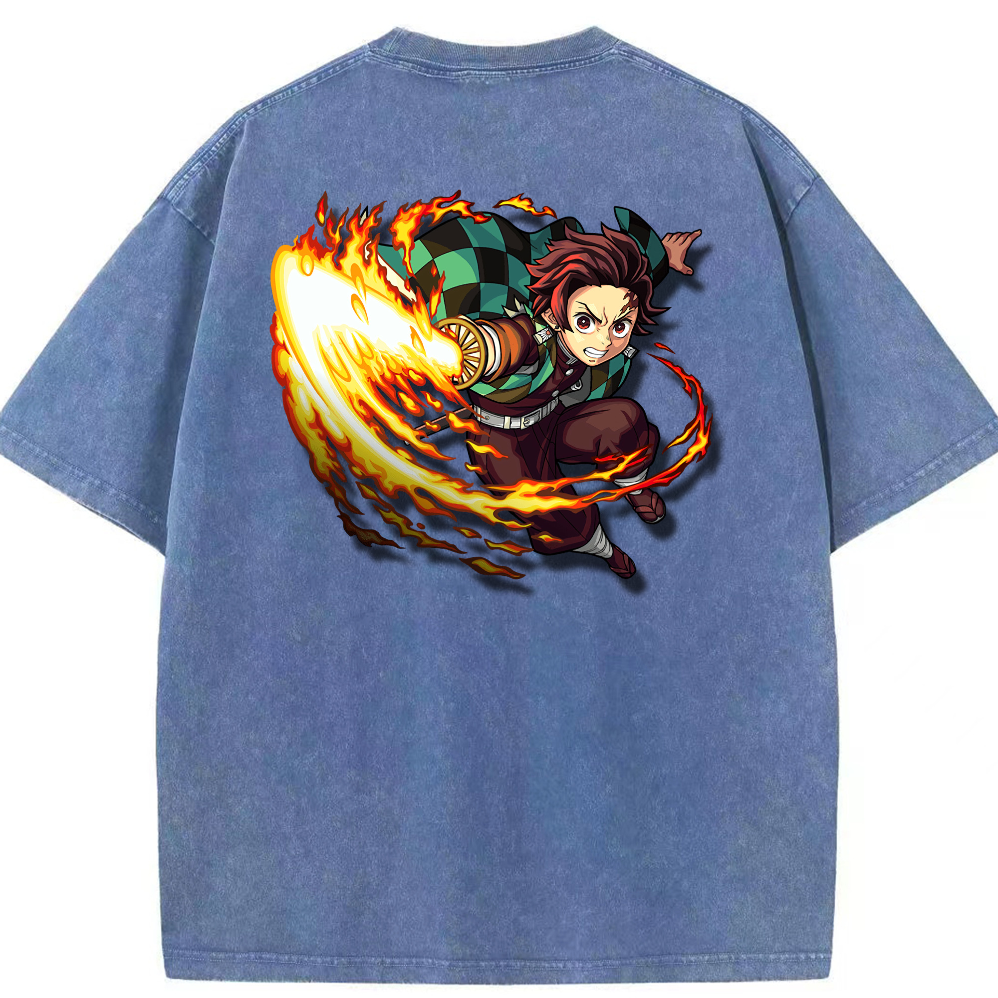（画像用） 鬼滅の刃 竈門 炭治郎／かまど たんじろう Kamado Tanjirou 綿100% ヴィンテージ風 半袖Tシャツ（背面プリント）