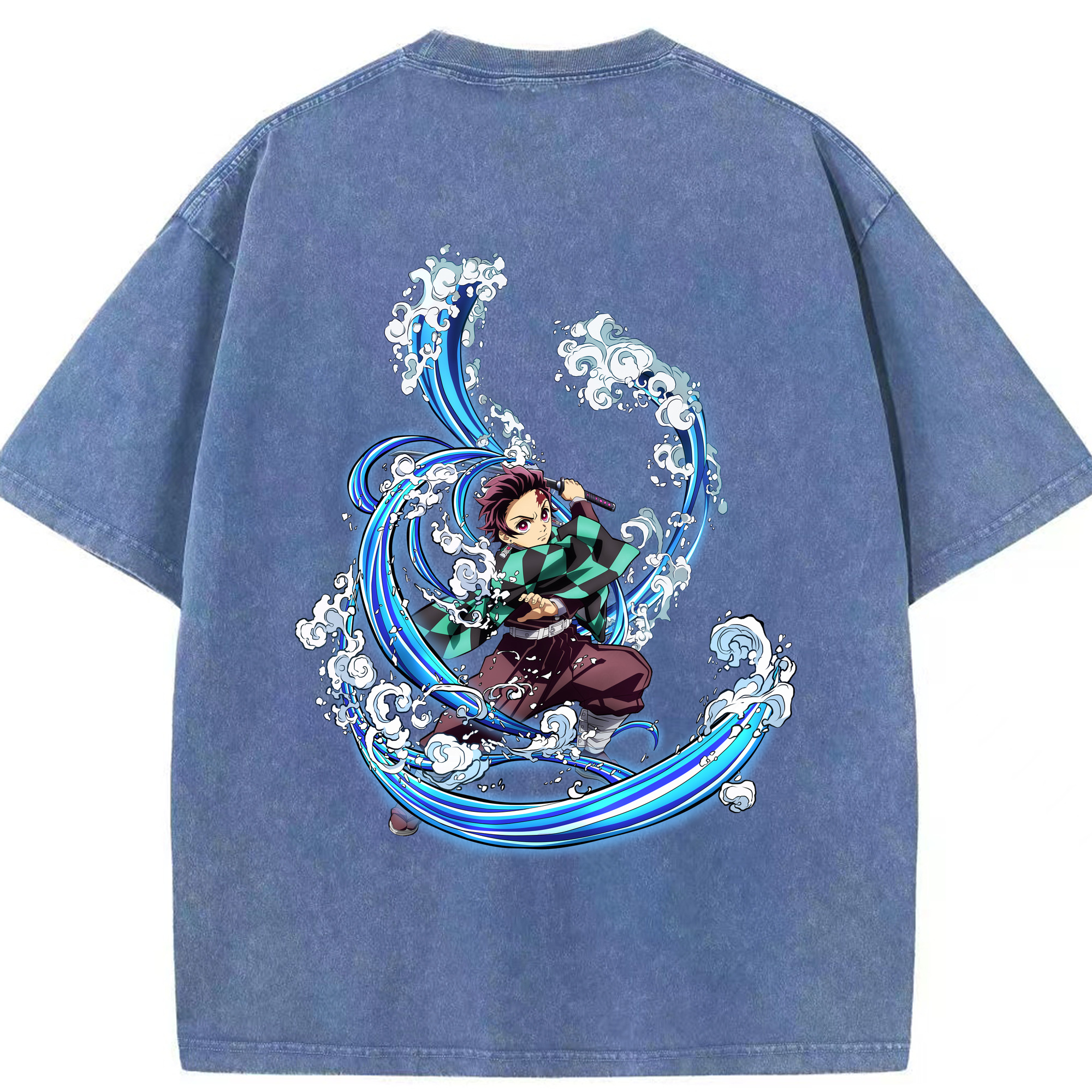 （画像用） 鬼滅の刃 竈門 炭治郎／かまど たんじろう Kamado Tanjirou 綿100% ヴィンテージ風 半袖Tシャツ（背面プリント）