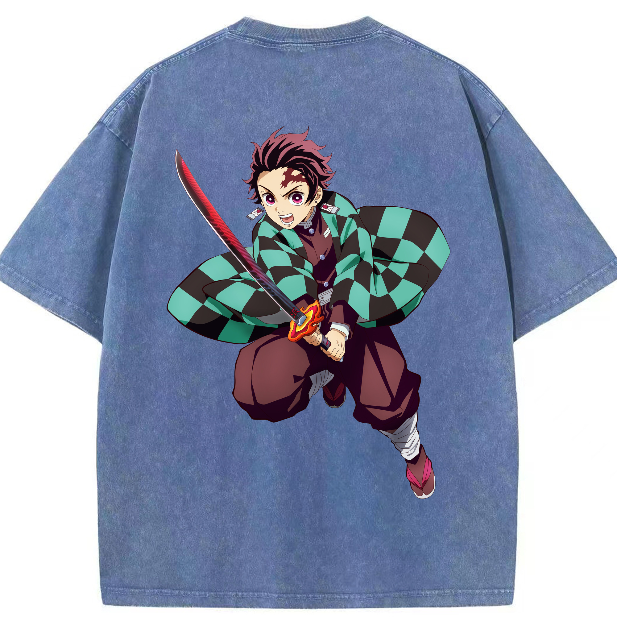 （画像用） 鬼滅の刃 竈門 炭治郎／かまど たんじろう Kamado Tanjirou 綿100% ヴィンテージ風 半袖Tシャツ（背面プリント）