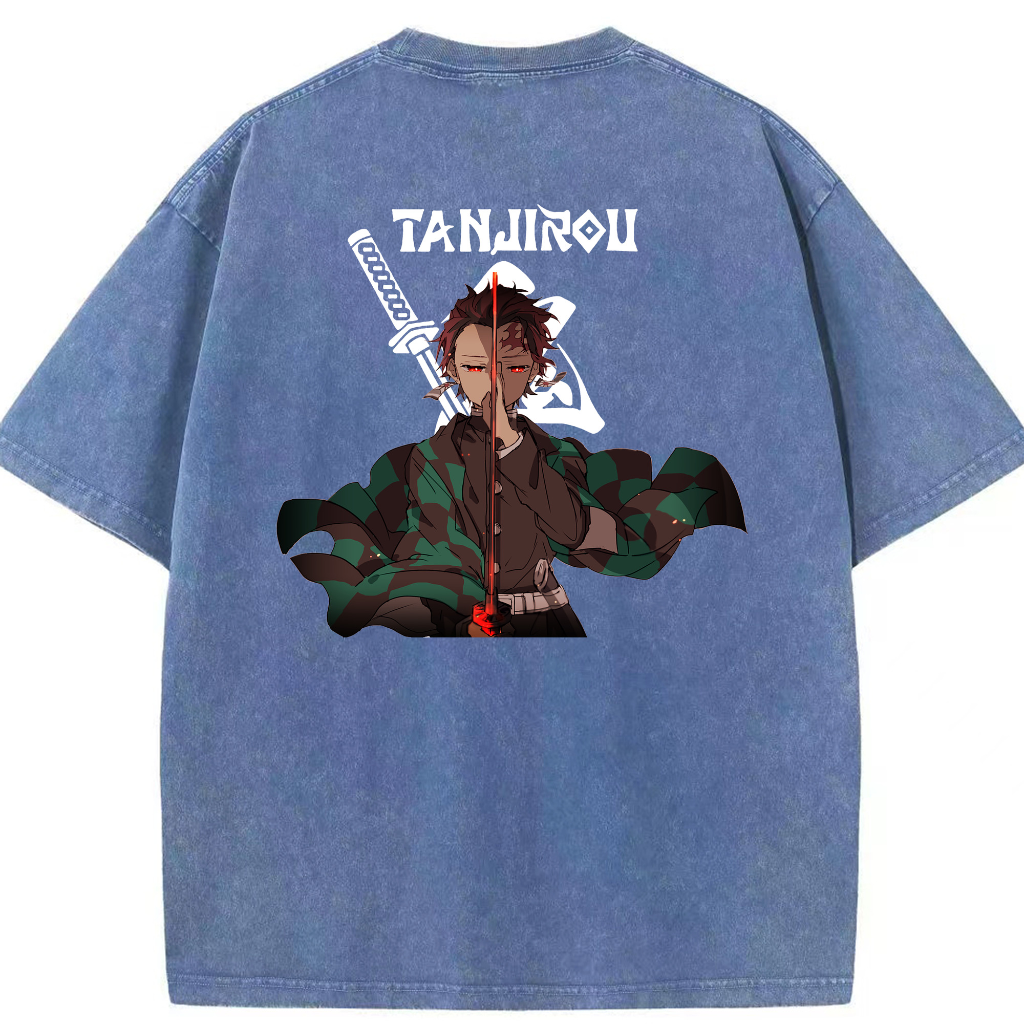 （画像用） 鬼滅の刃 竈門 炭治郎／かまど たんじろう Kamado Tanjirou 綿100% ヴィンテージ風 半袖Tシャツ（背面プリント）