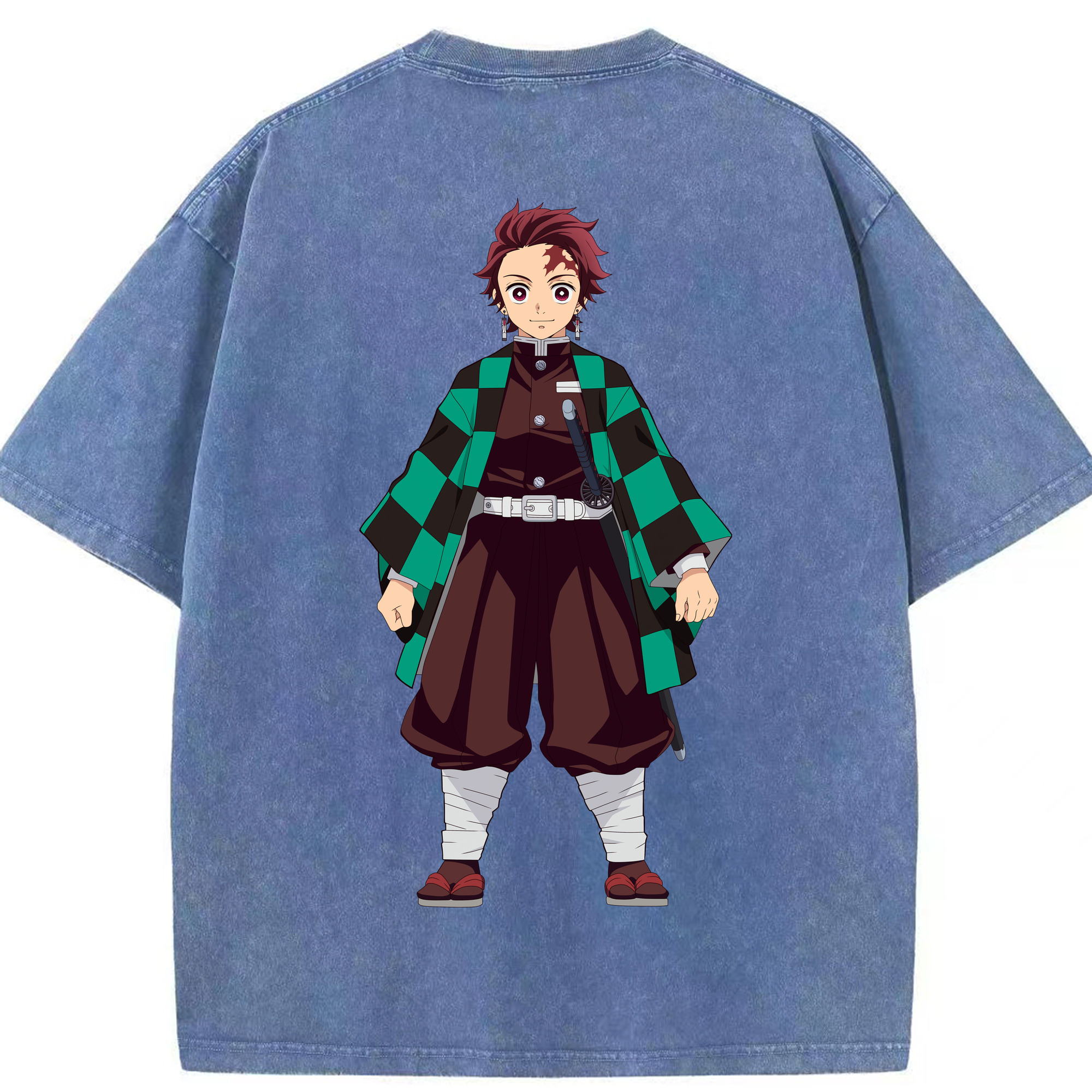 （画像用） 鬼滅の刃 竈門 炭治郎／かまど たんじろう Kamado Tanjirou 綿100% ヴィンテージ風 半袖Tシャツ（背面プリント）