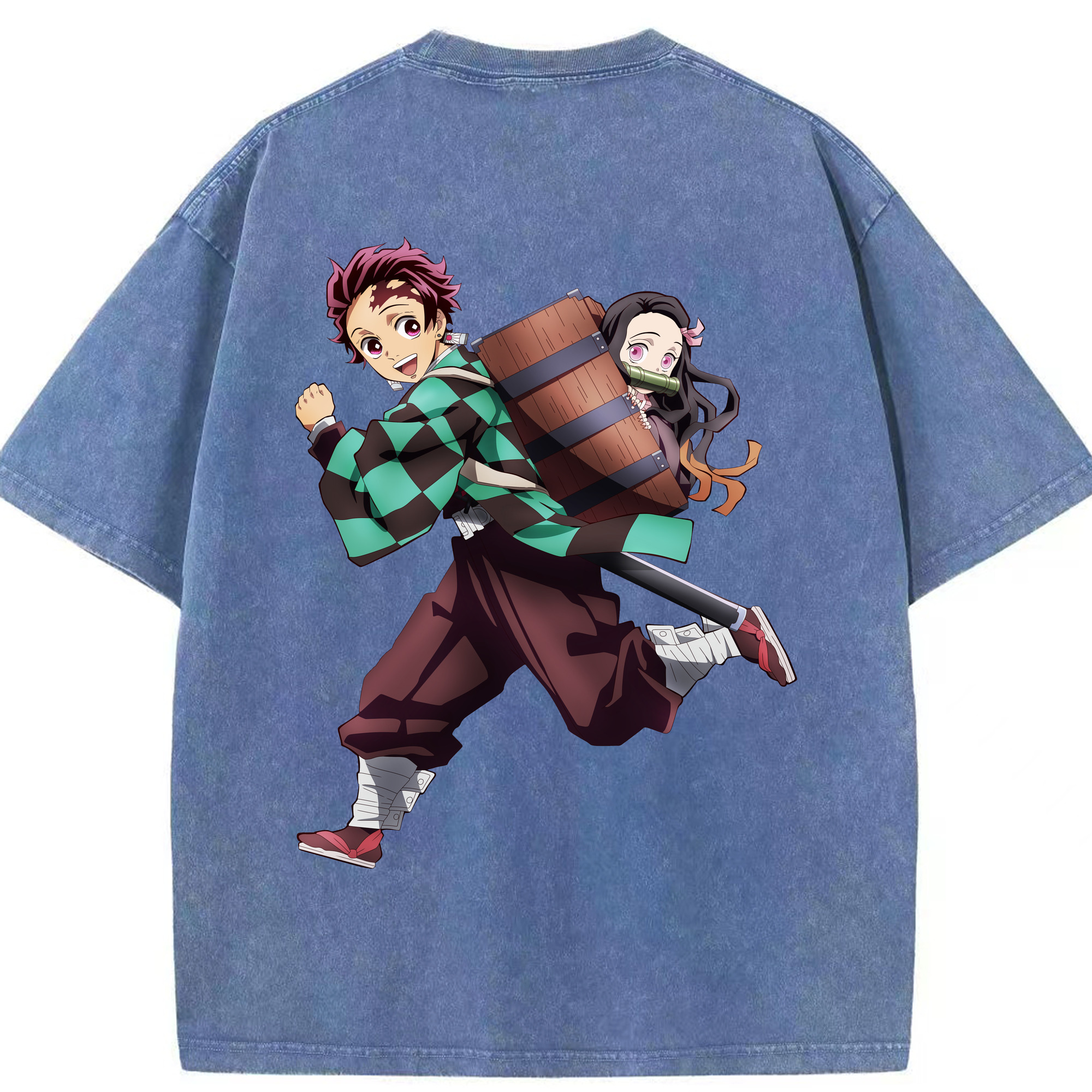 （画像用） 鬼滅の刃 竈門 炭治郎／かまど たんじろう Kamado Tanjirou 綿100% ヴィンテージ風 半袖Tシャツ（背面プリント）