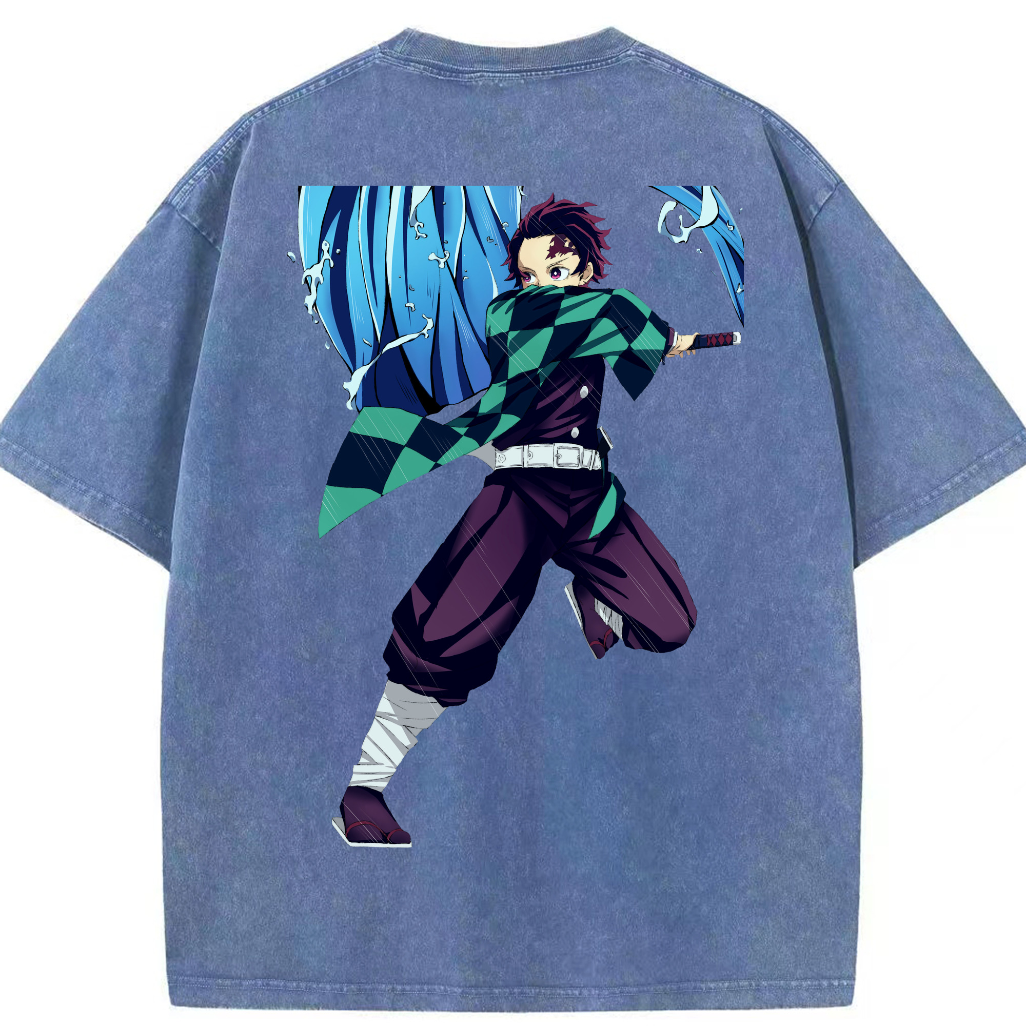 （画像用） 鬼滅の刃 竈門 炭治郎／かまど たんじろう Kamado Tanjirou 綿100% ヴィンテージ風 半袖Tシャツ（背面プリント）
