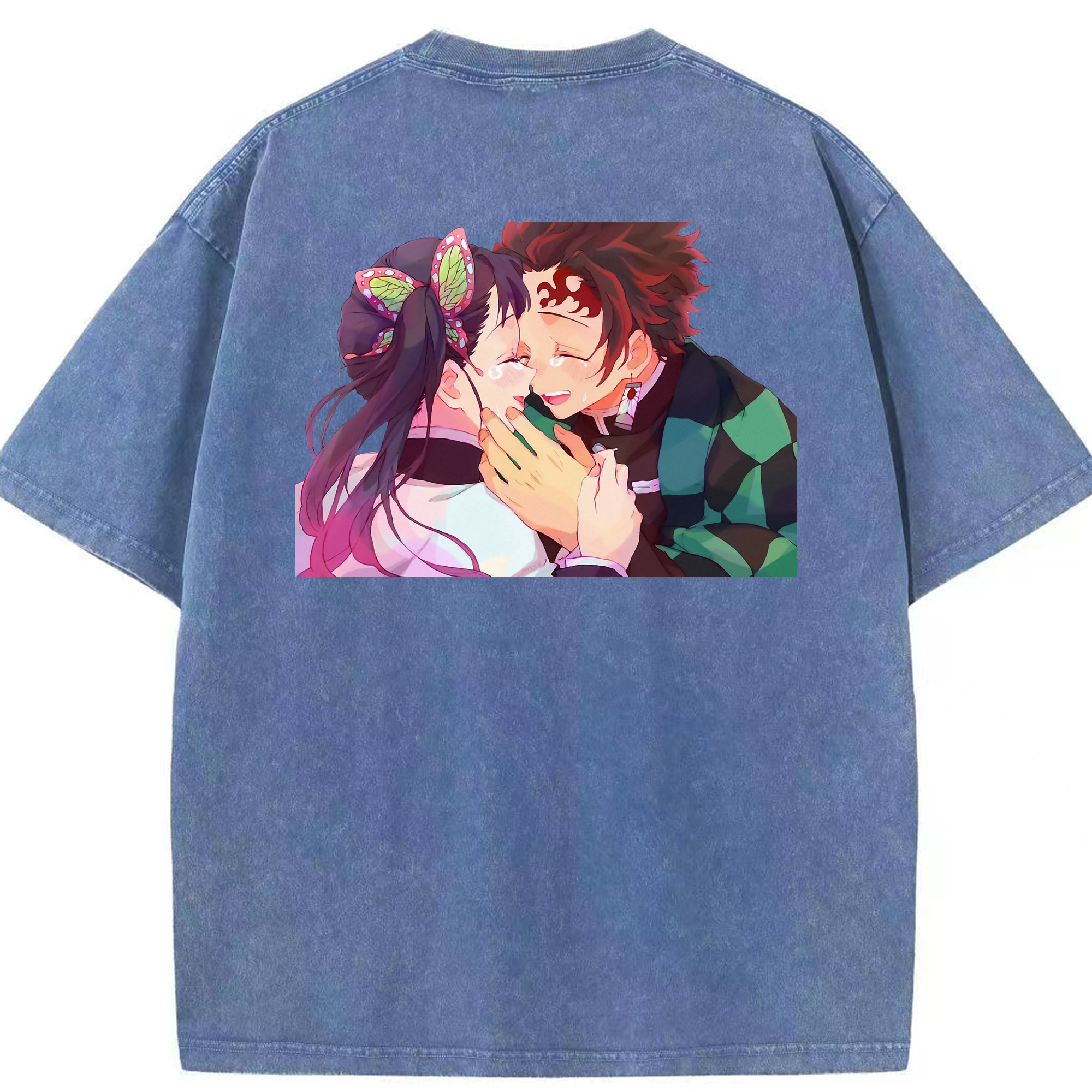 （画像用） 鬼滅の刃 竈門 炭治郎／かまど たんじろう Kamado Tanjirou 綿100% ヴィンテージ風 半袖Tシャツ（背面プリント）