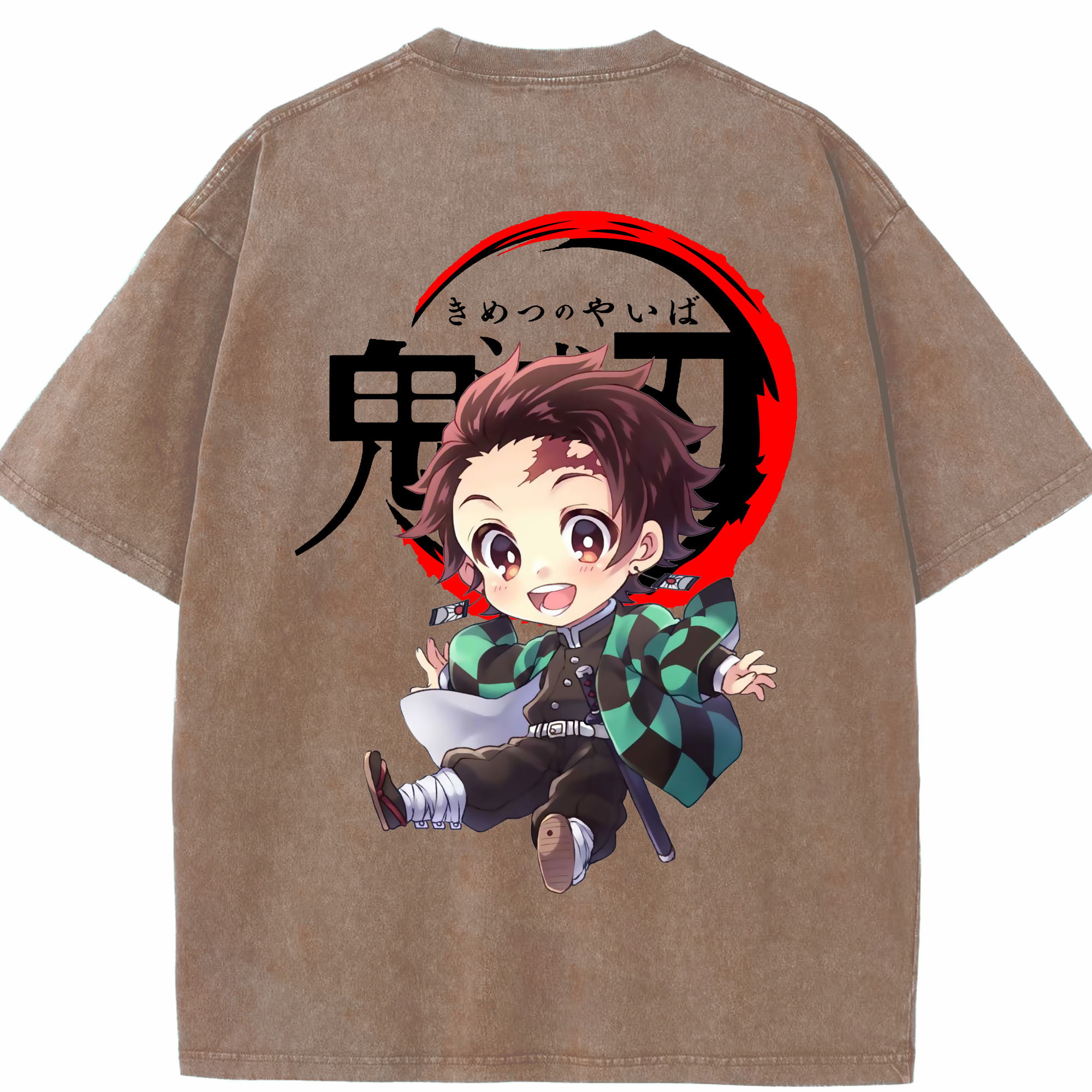 （画像用） 鬼滅の刃 竈門 炭治郎／かまど たんじろう Kamado Tanjirou 綿100% ヴィンテージ風 半袖Tシャツ（背面プリント）
