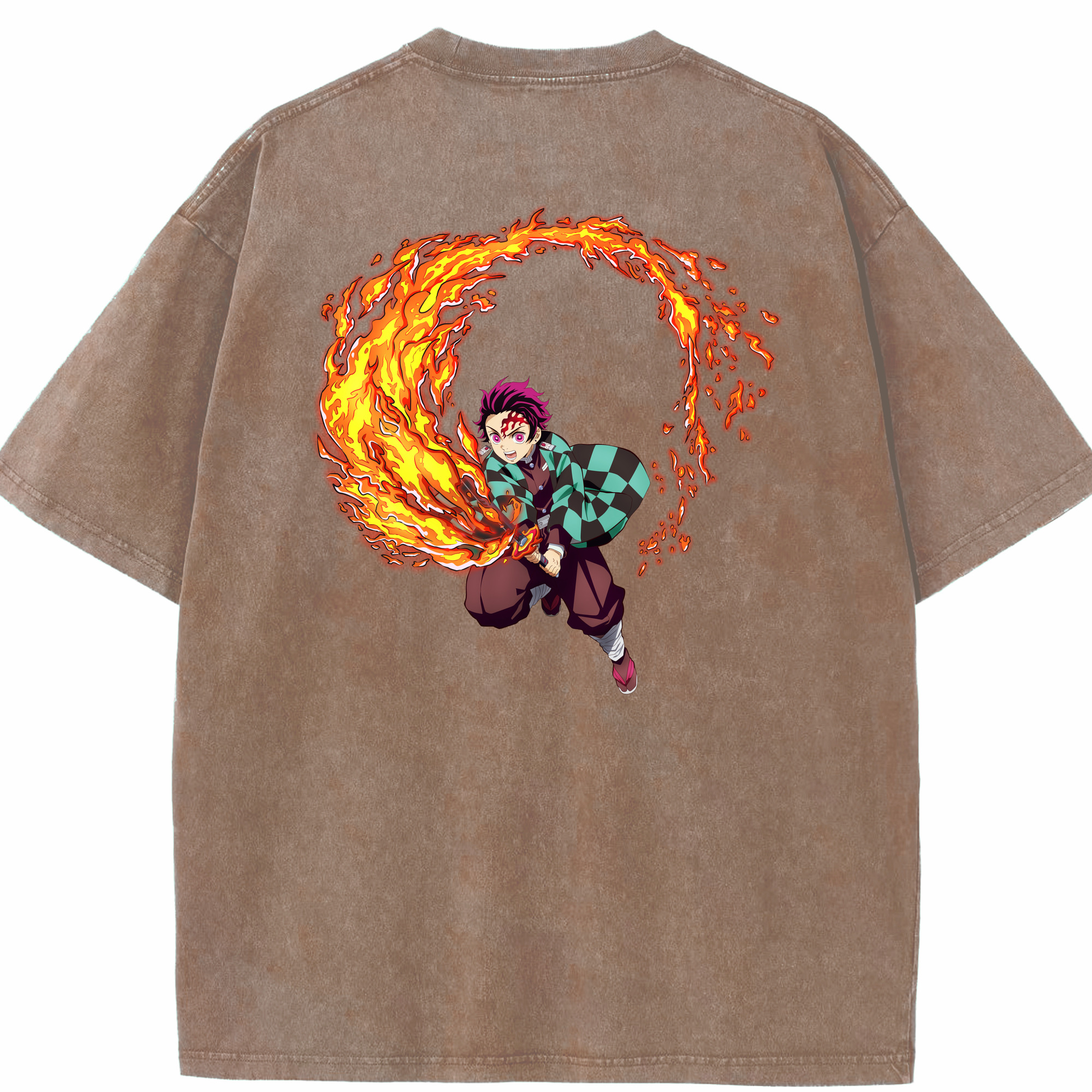 （画像用） 鬼滅の刃 竈門 炭治郎／かまど たんじろう Kamado Tanjirou 綿100% ヴィンテージ風 半袖Tシャツ（背面プリント）