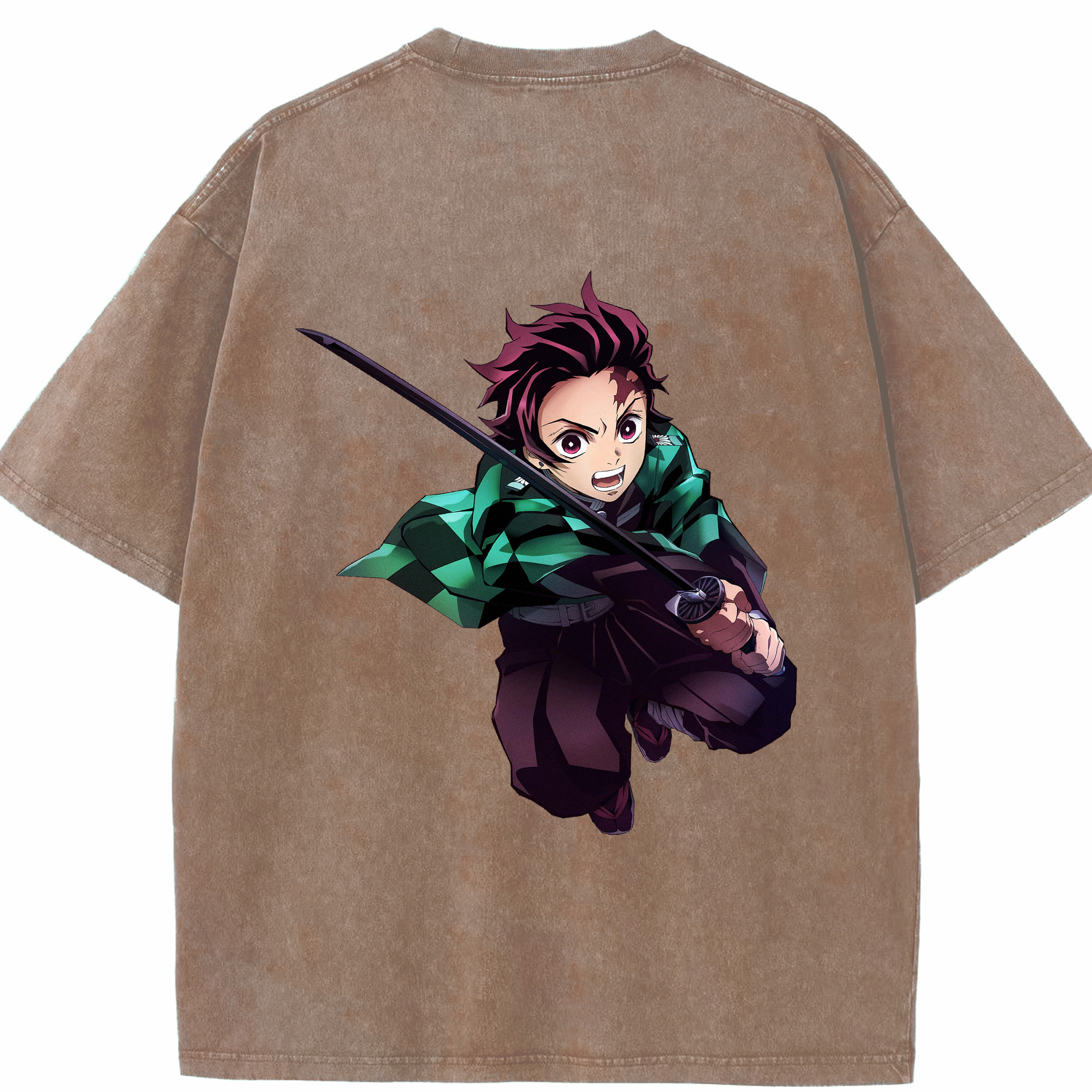 （画像用） 鬼滅の刃 竈門 炭治郎／かまど たんじろう Kamado Tanjirou 綿100% ヴィンテージ風 半袖Tシャツ（背面プリント）