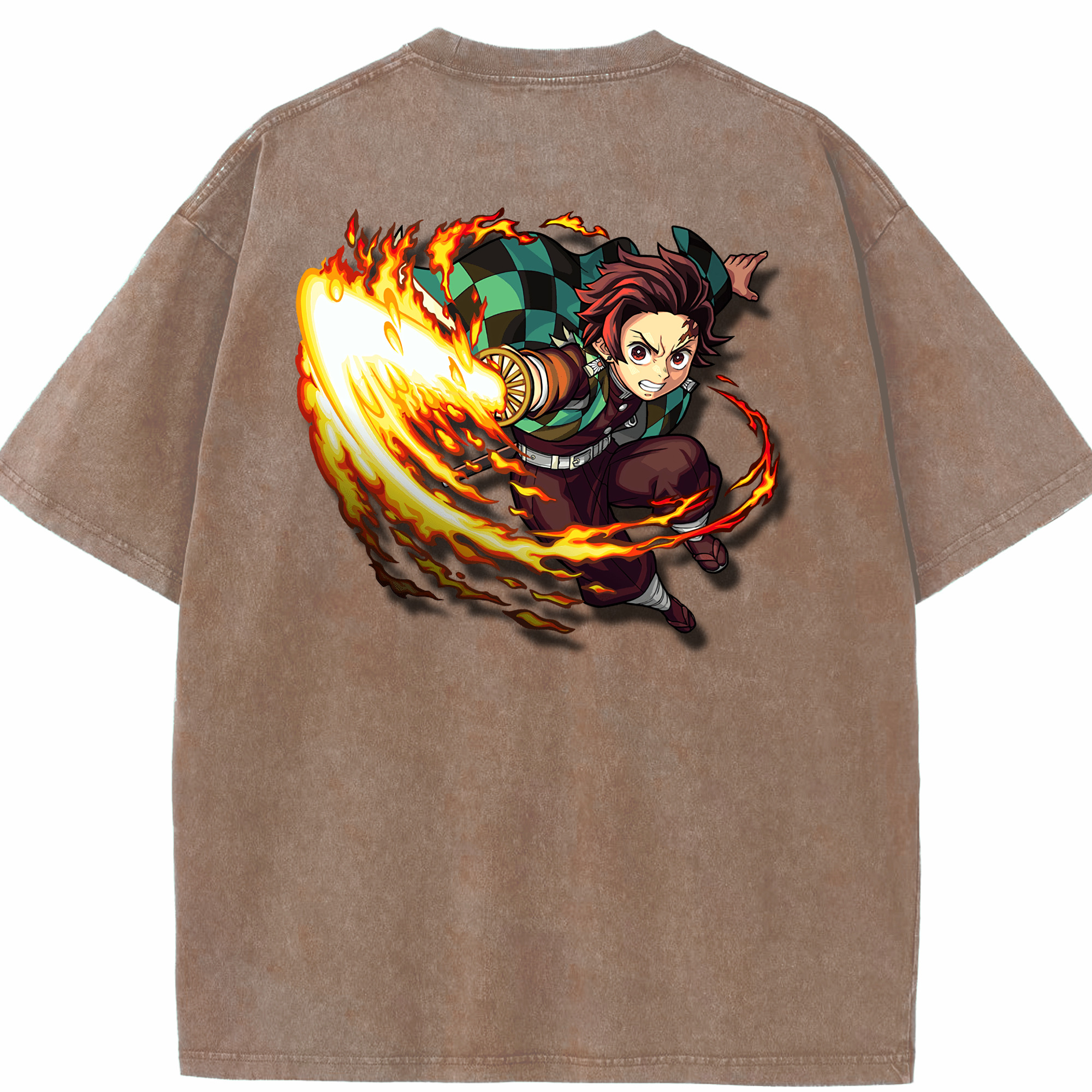 （画像用） 鬼滅の刃 竈門 炭治郎／かまど たんじろう Kamado Tanjirou 綿100% ヴィンテージ風 半袖Tシャツ（背面プリント）