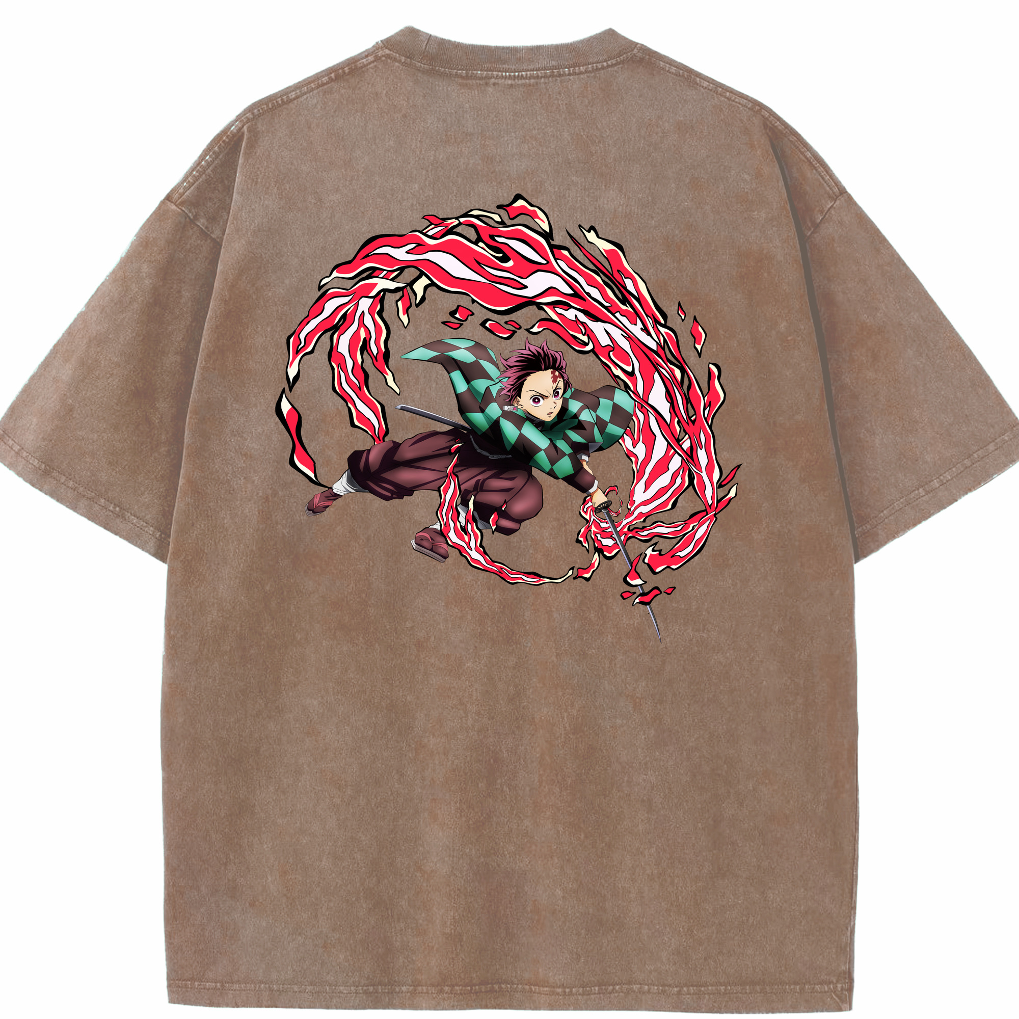 （画像用） 鬼滅の刃 竈門 炭治郎／かまど たんじろう Kamado Tanjirou 綿100% ヴィンテージ風 半袖Tシャツ（背面プリント）