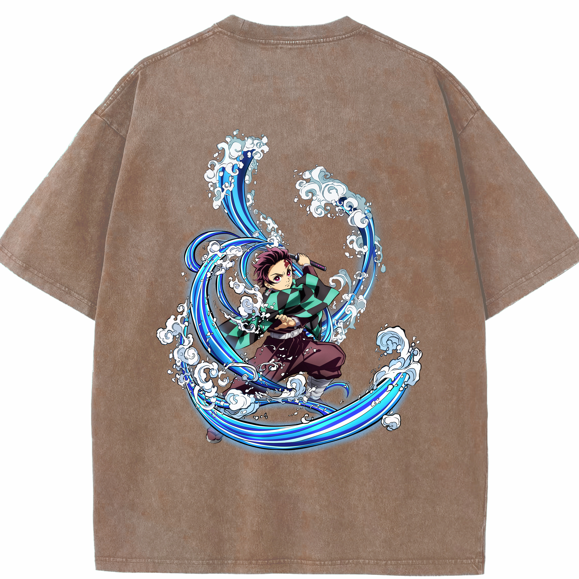 （画像用） 鬼滅の刃 竈門 炭治郎／かまど たんじろう Kamado Tanjirou 綿100% ヴィンテージ風 半袖Tシャツ（背面プリント）