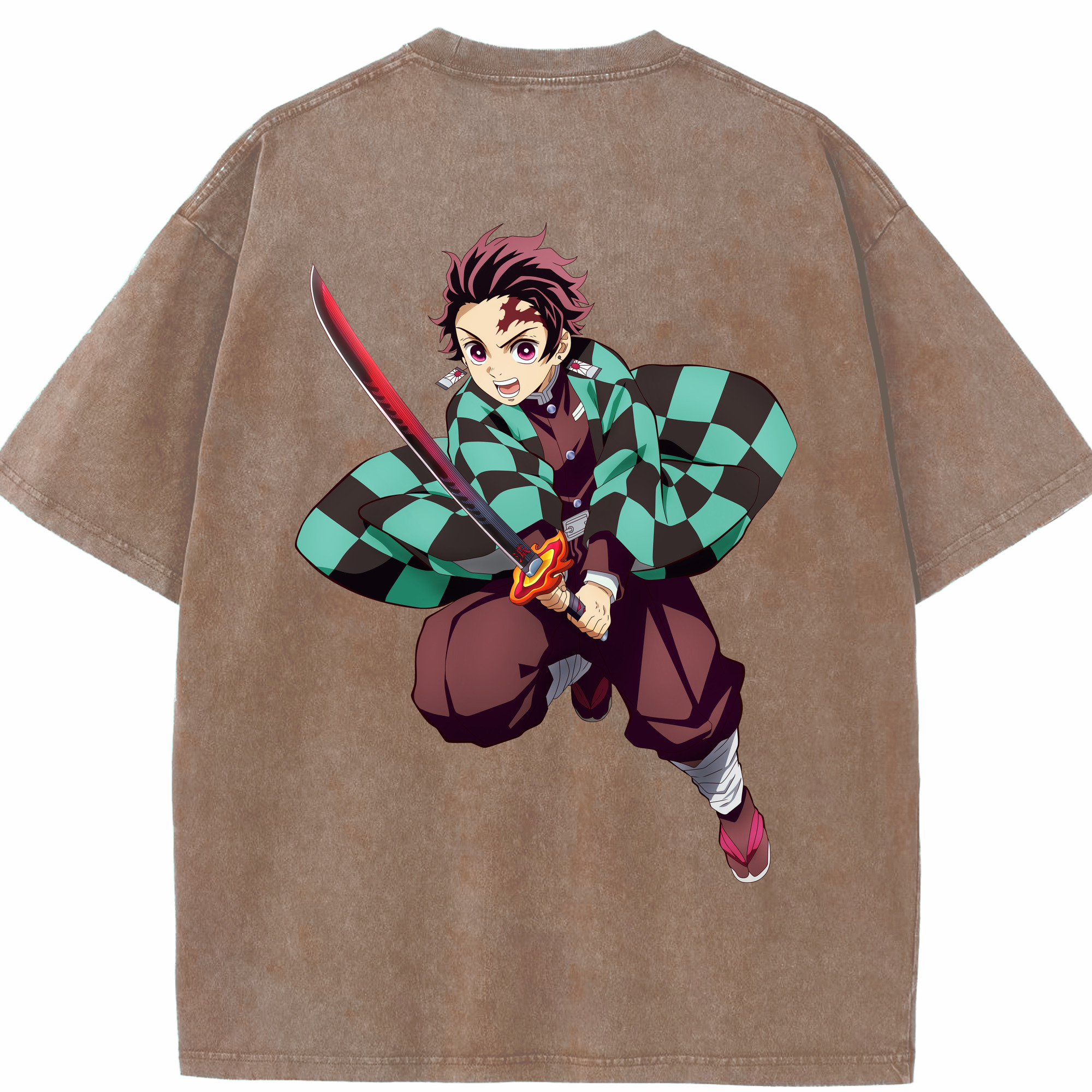 （画像用） 鬼滅の刃 竈門 炭治郎／かまど たんじろう Kamado Tanjirou 綿100% ヴィンテージ風 半袖Tシャツ（背面プリント）