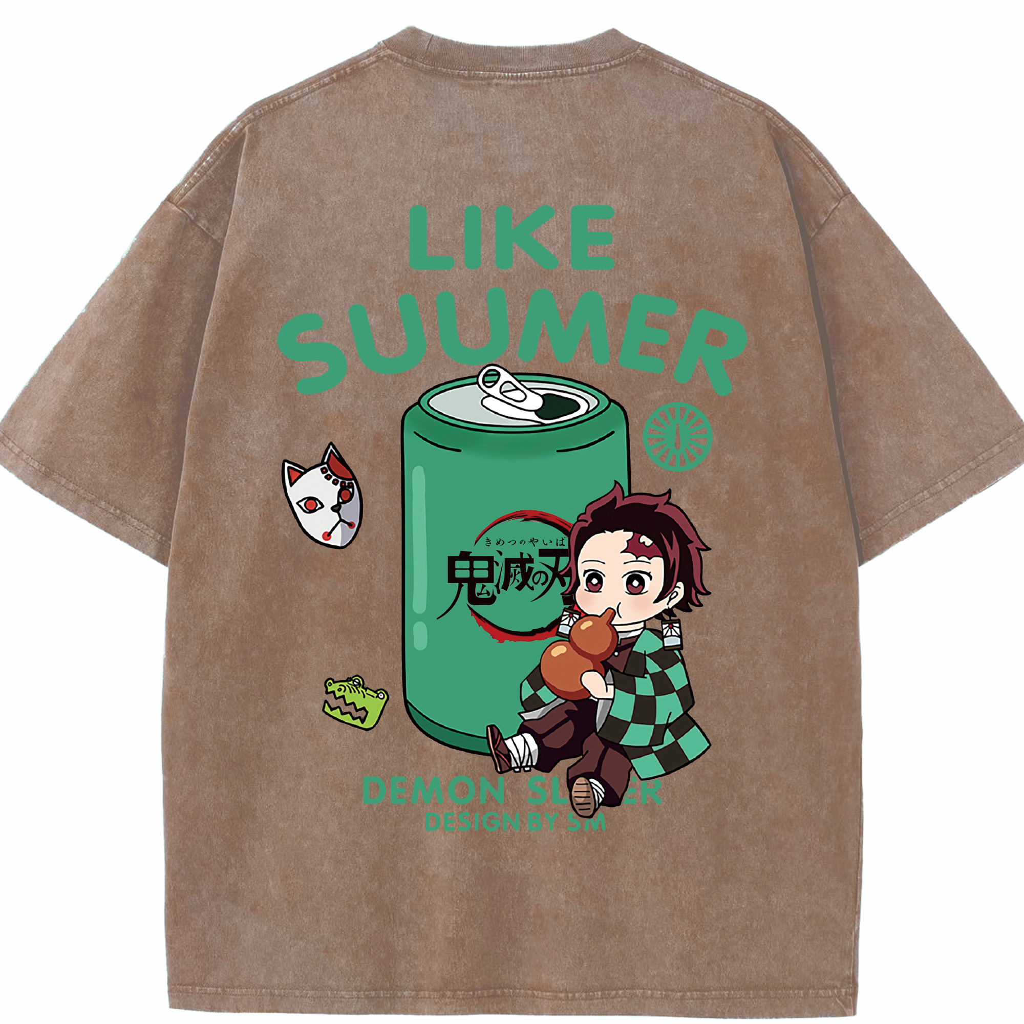 （画像用） 鬼滅の刃 竈門 炭治郎／かまど たんじろう Kamado Tanjirou 綿100% ヴィンテージ風 半袖Tシャツ（背面プリント）