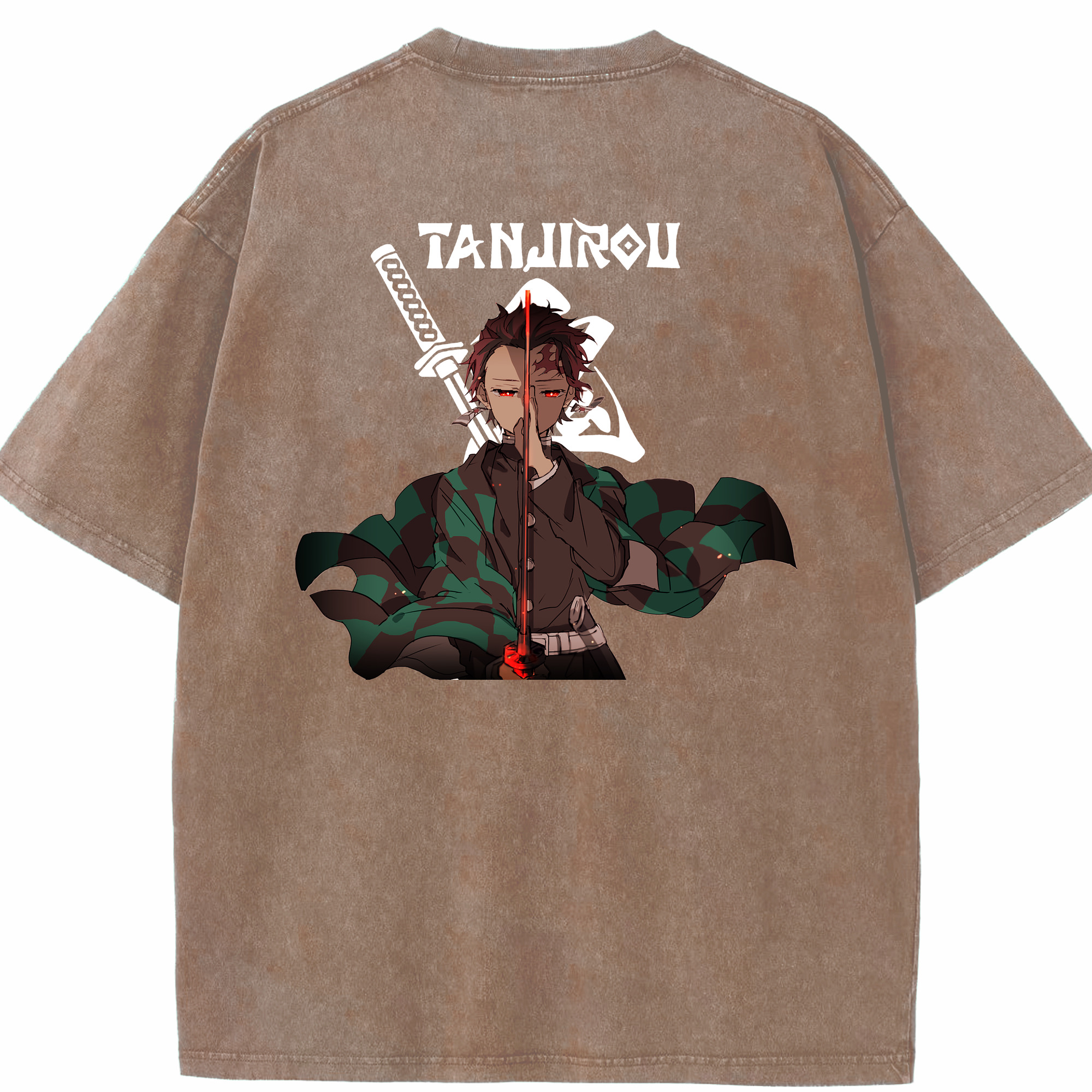 （画像用） 鬼滅の刃 竈門 炭治郎／かまど たんじろう Kamado Tanjirou 綿100% ヴィンテージ風 半袖Tシャツ（背面プリント）