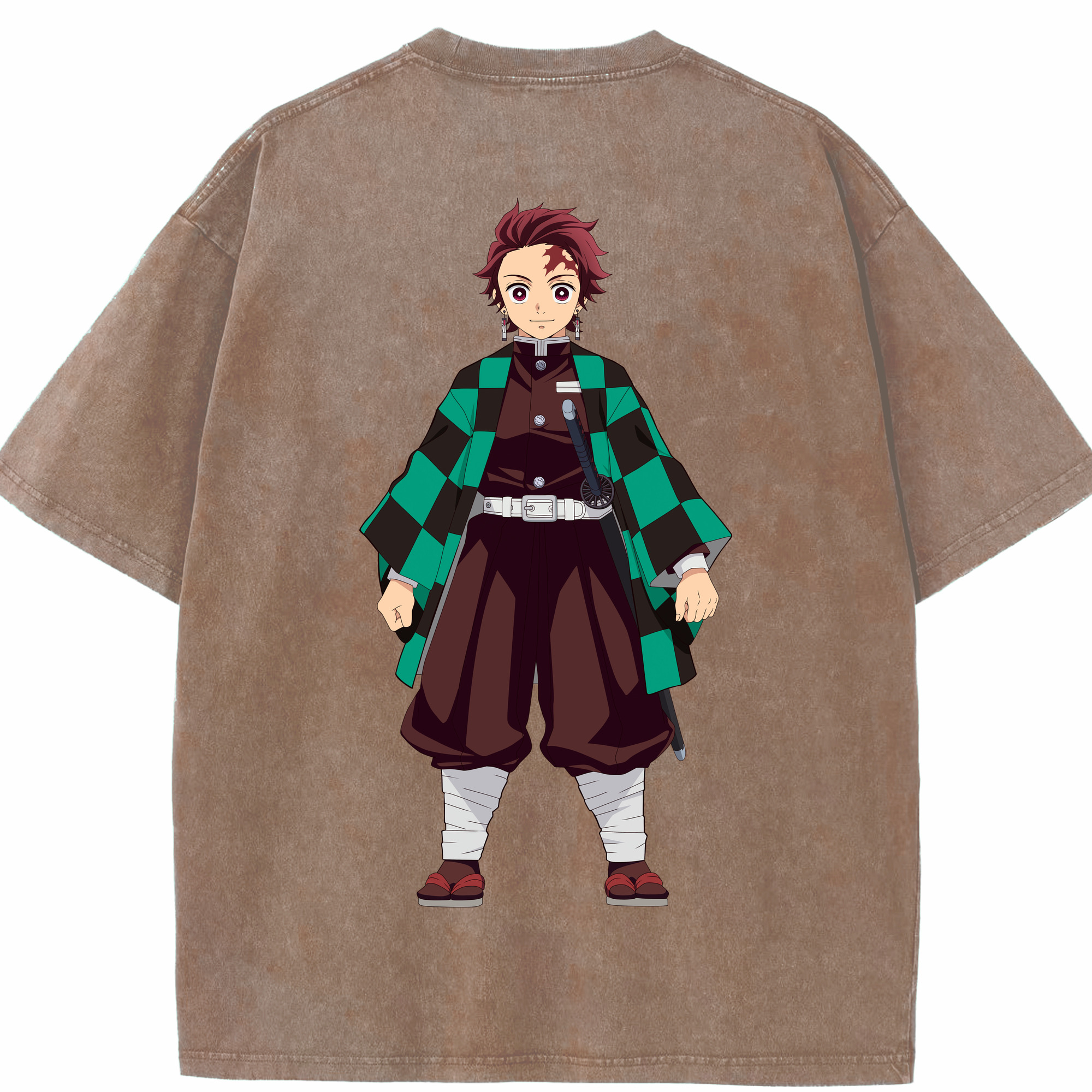 （画像用） 鬼滅の刃 竈門 炭治郎／かまど たんじろう Kamado Tanjirou 綿100% ヴィンテージ風 半袖Tシャツ（背面プリント）